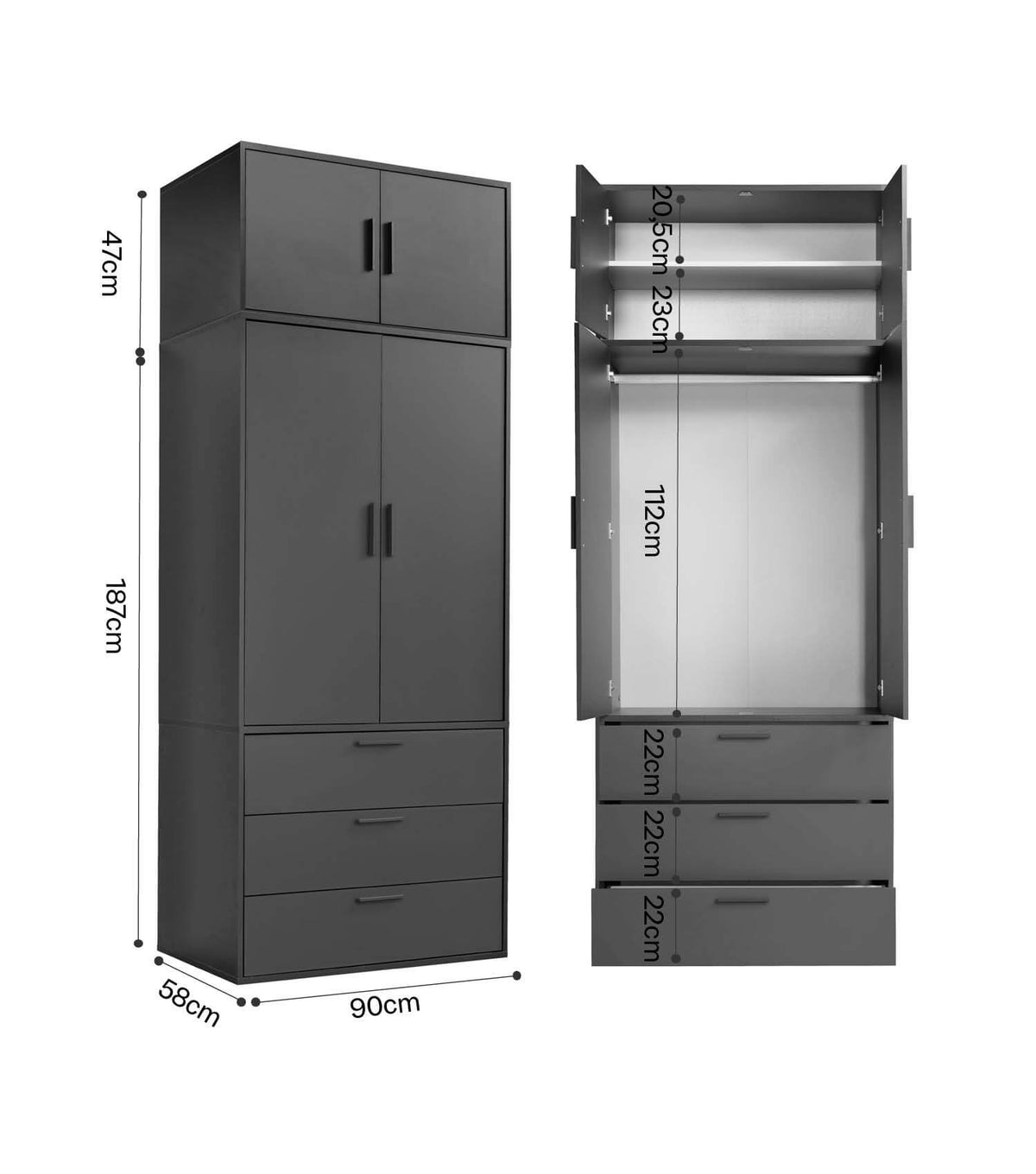 Kleiderschrank Garderobenschrank Schlafzimmerschrank Flurschrank