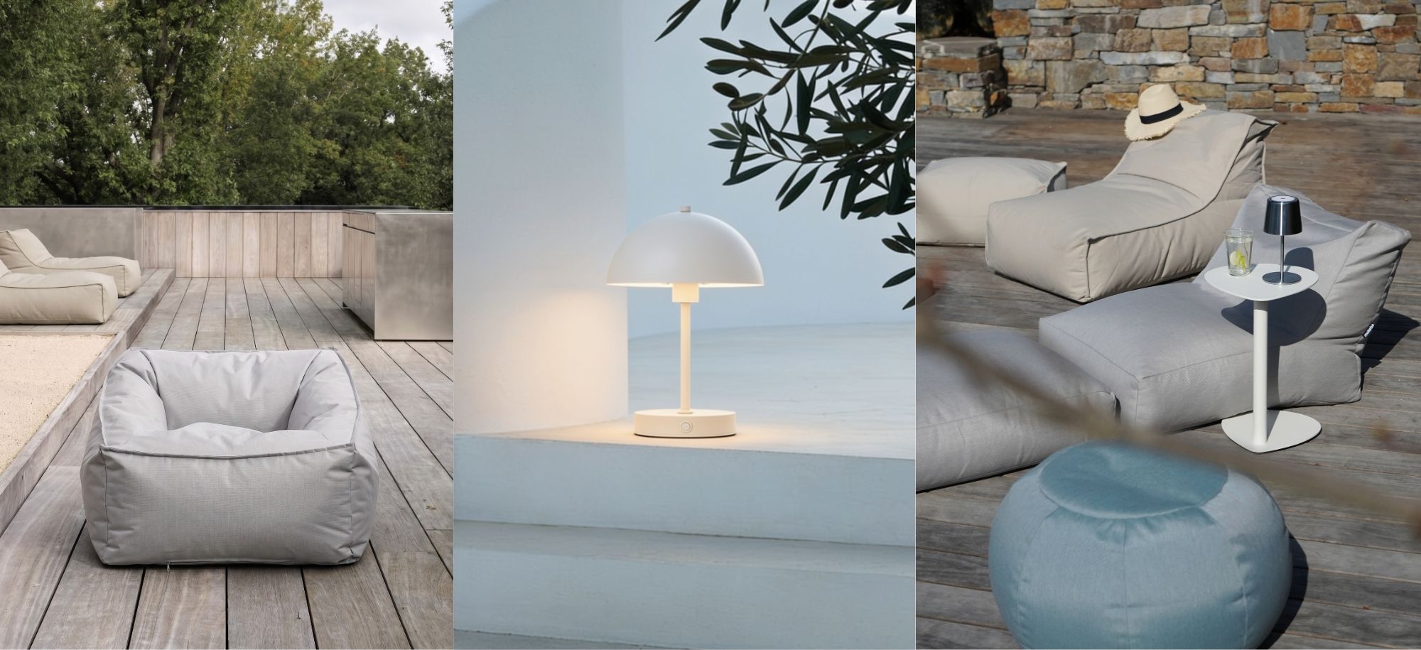 Poufs d'extérieur, sacs de siège et lampes sans fil de mokebo