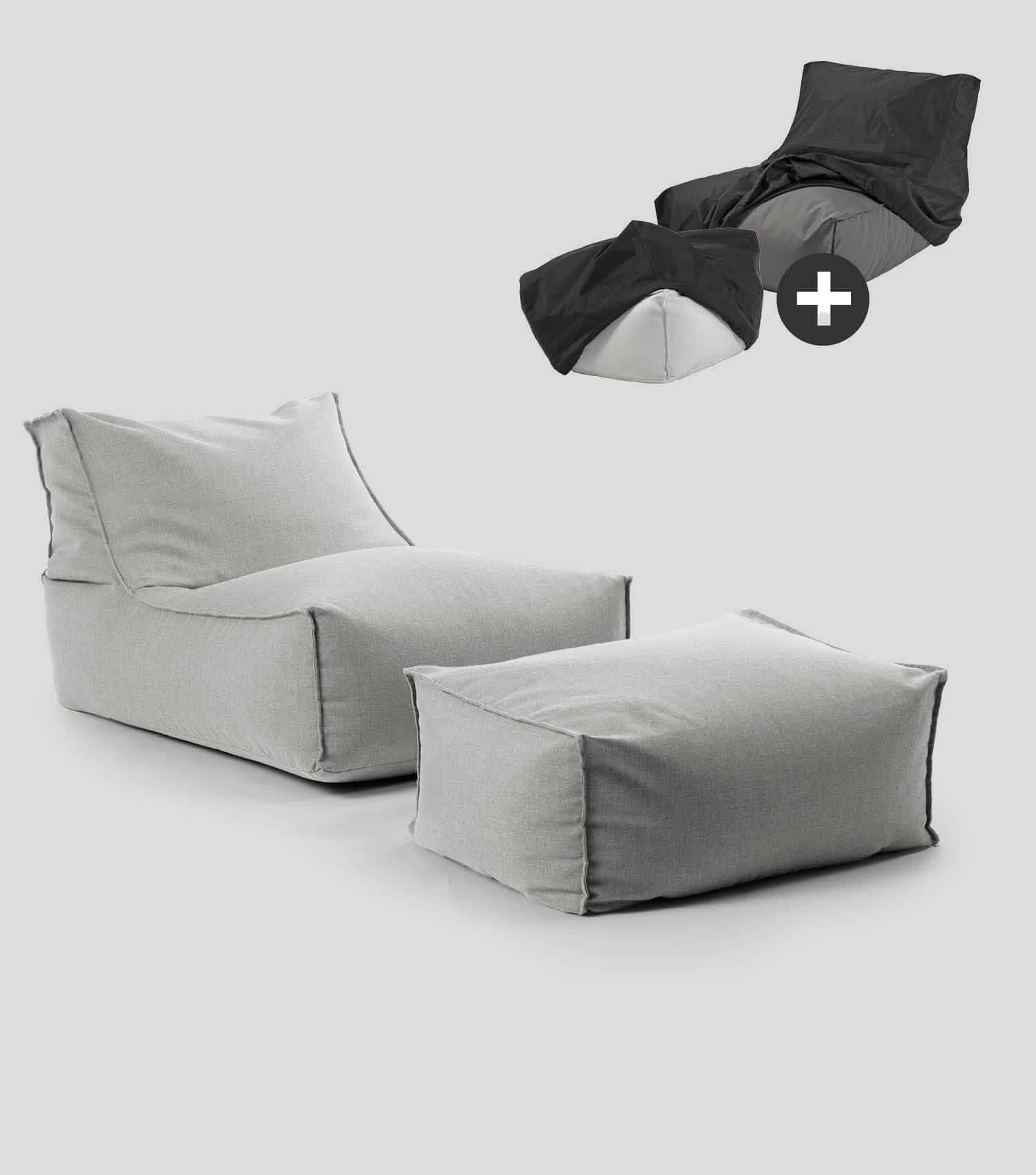 Pouf de sol gris clair avec remplissage bean bag, design relaxation