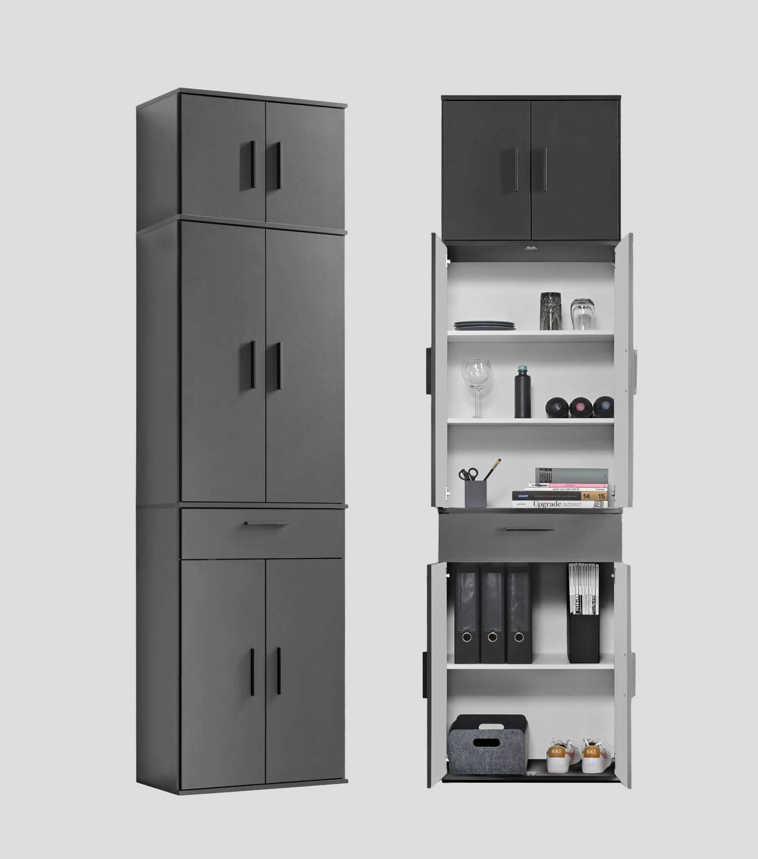Armoire multi-usages haute, meuble à chaussures, armoire polyvalente couloir