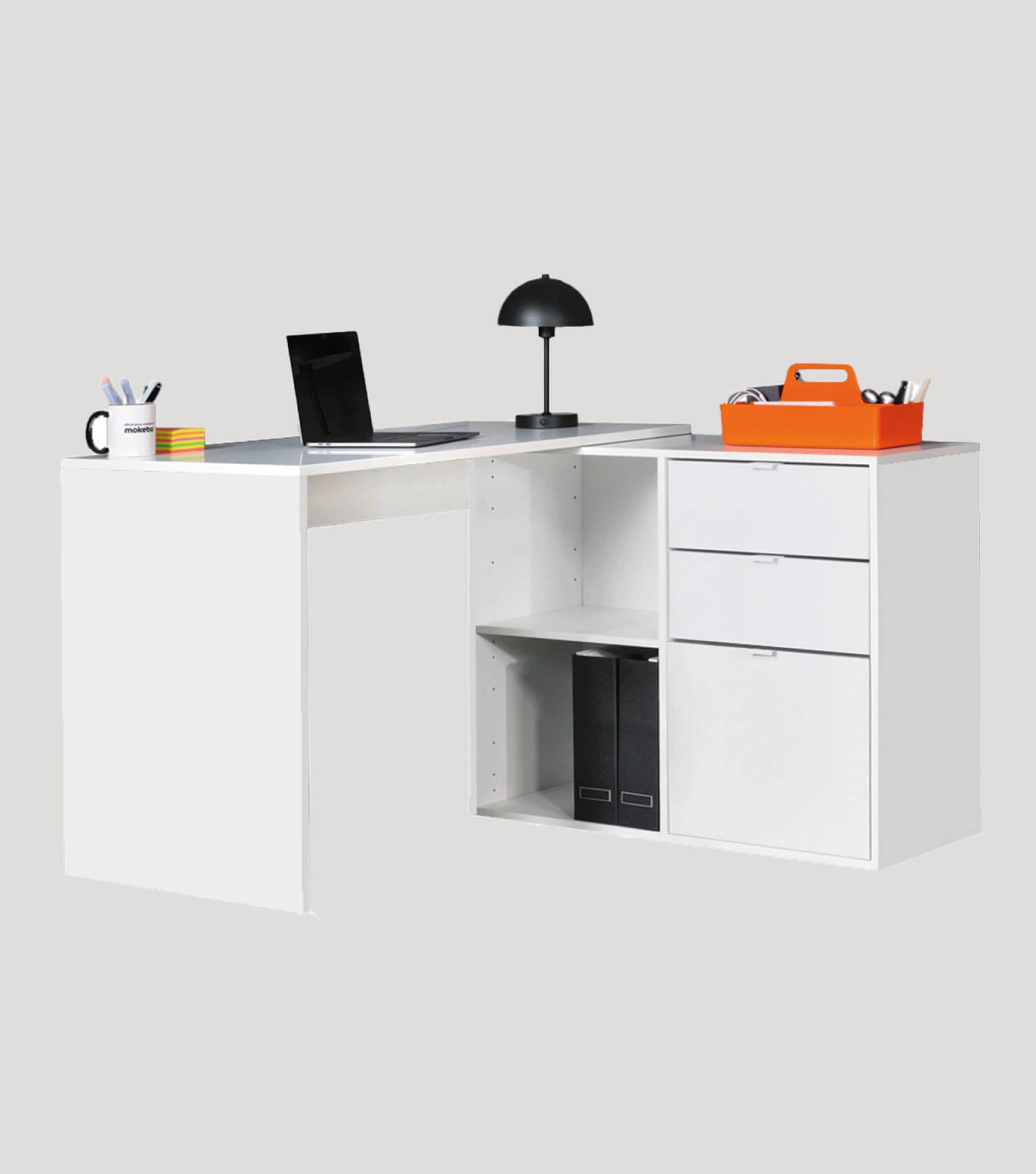 Bureau d'angle avec plateau informatique pour enfant, finition blanc perlé