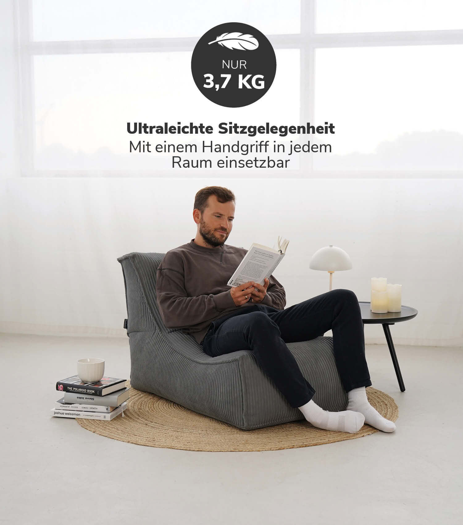 Pouf géant XXL + repose-pieds pour enfants et adultes avec remplissage 'Der Gelassene'