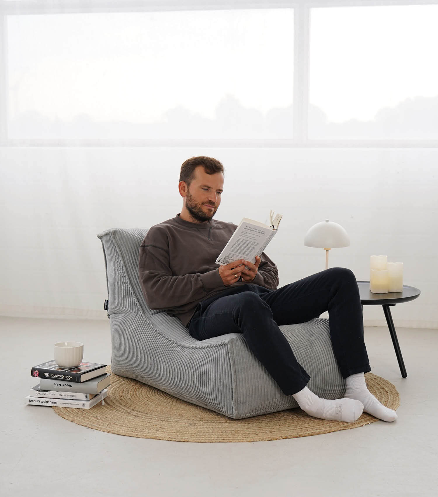 Pouf géant XXL + repose-pieds pour enfants et adultes avec remplissage 'Der Gelassene'