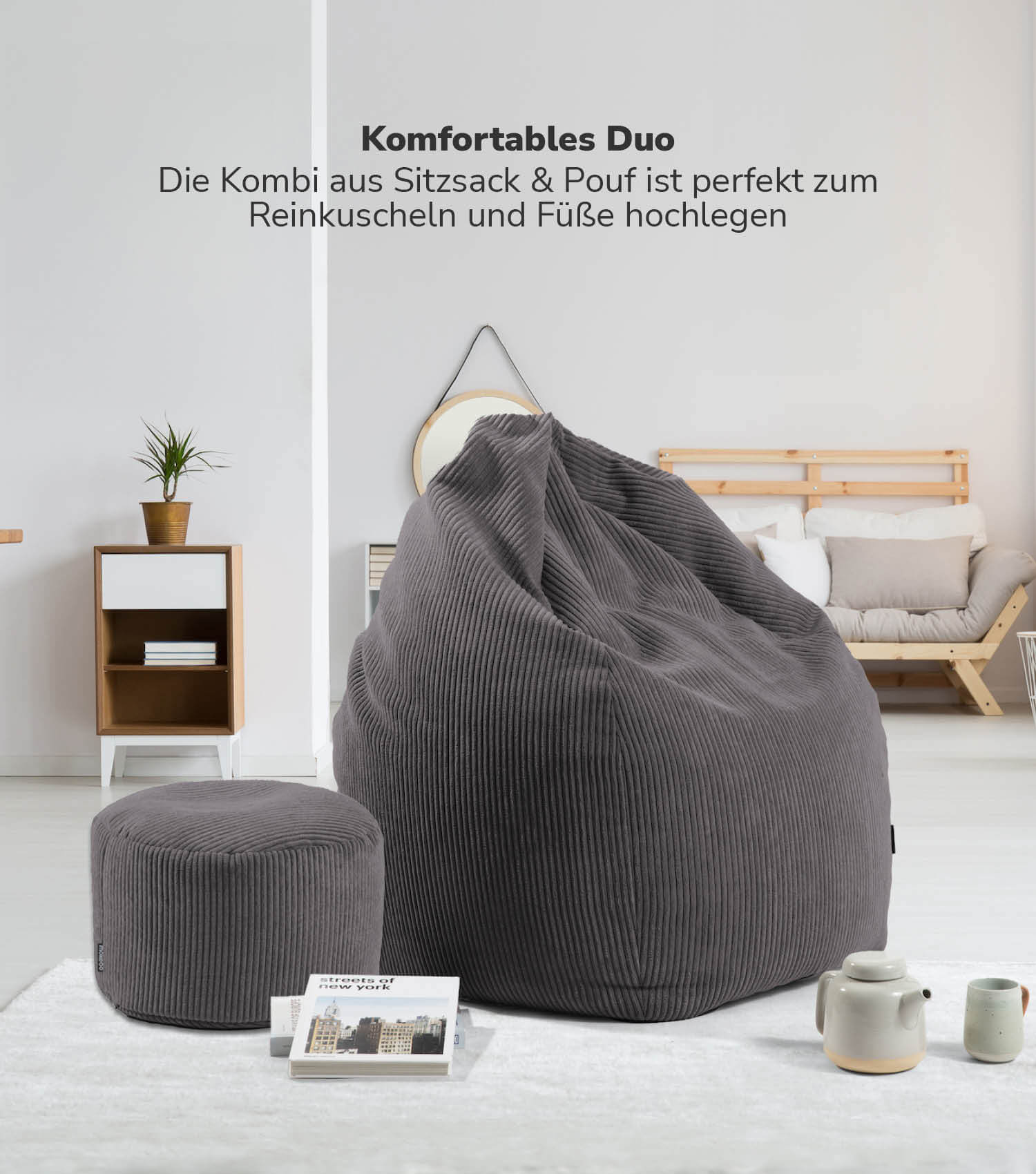 Pouf poire en velours côtelé, coussin de sol, pouf enfant