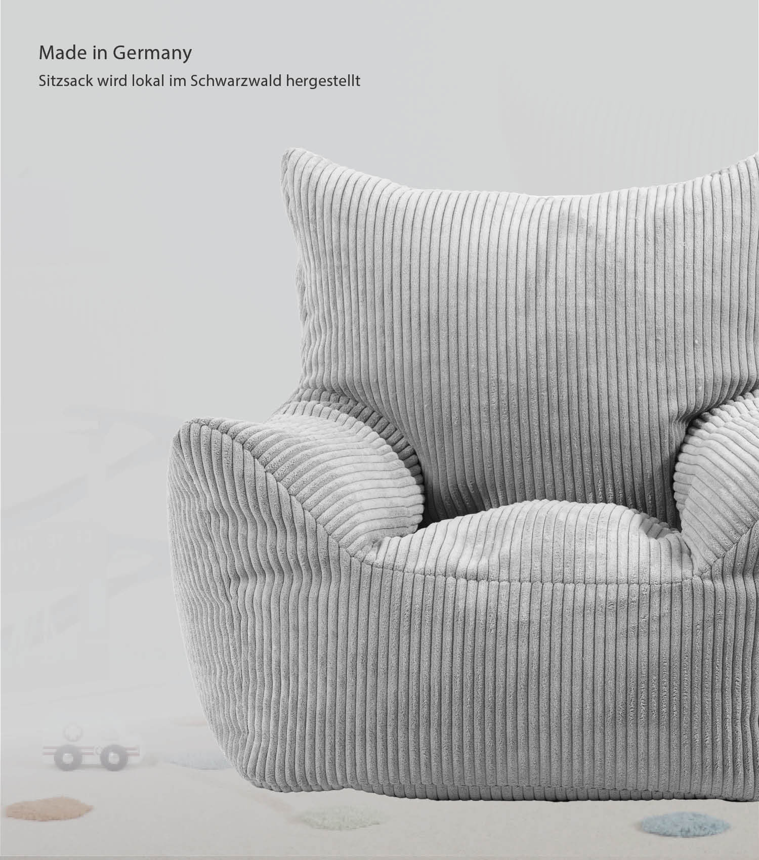 Pouf poire enfant en velours côtelé, fauteuil enfant gris pour lire ou se détendre