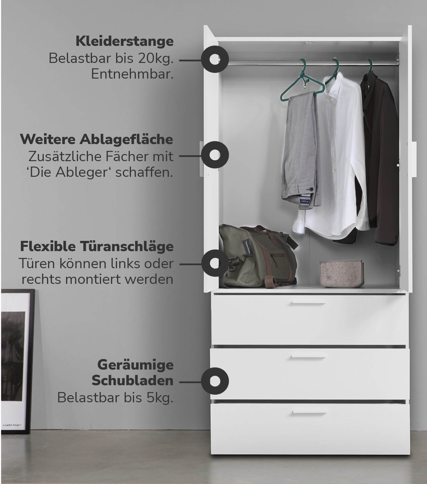 Armoire de chambre à coucher, armoire de couloir - Kleiderschrank Garderobenschrank Schlafzimmerschrank Flurschrank