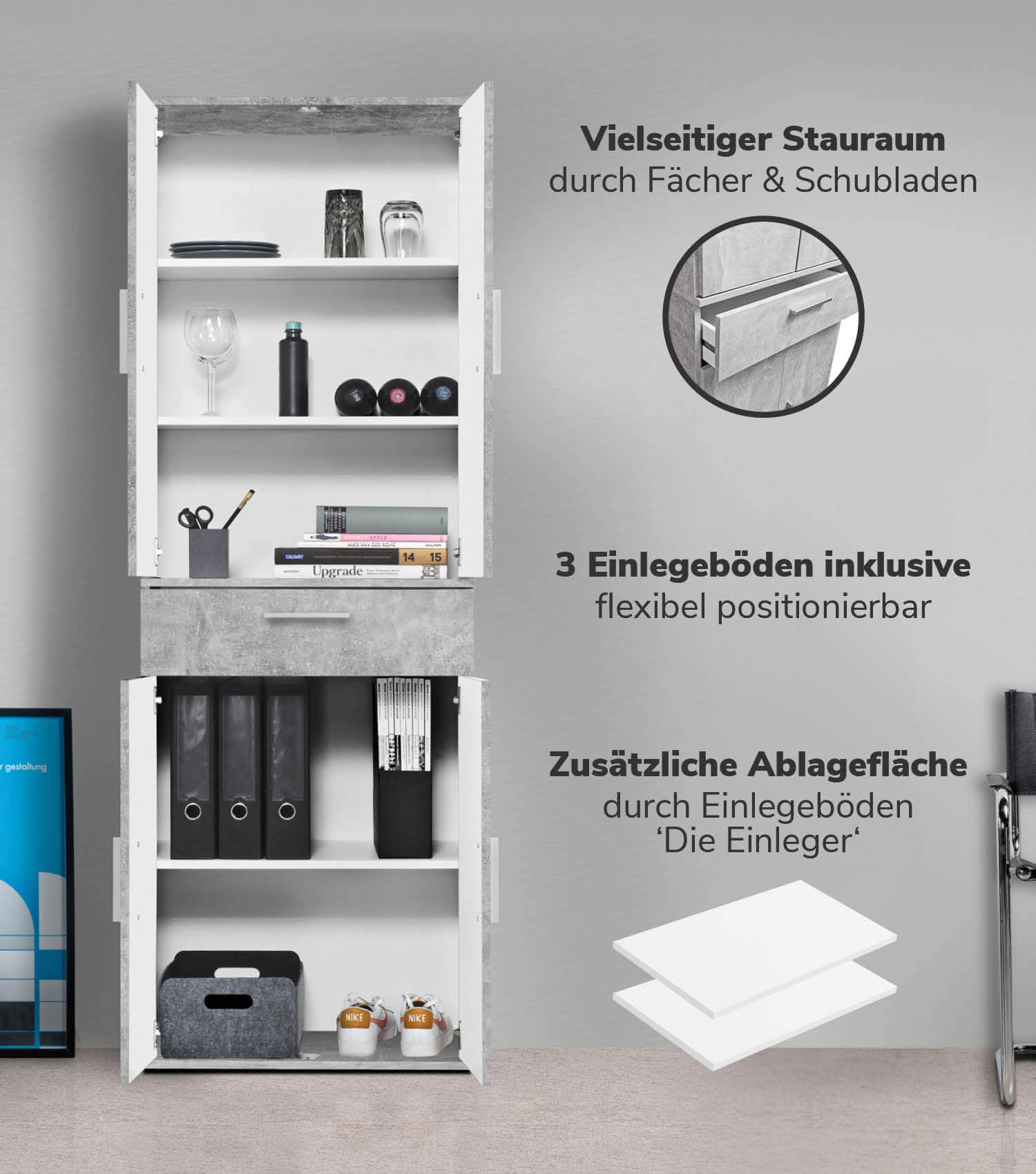 Armoire polyvalente + tiroirs 'Der Praktische' classeur meuble à chaussures