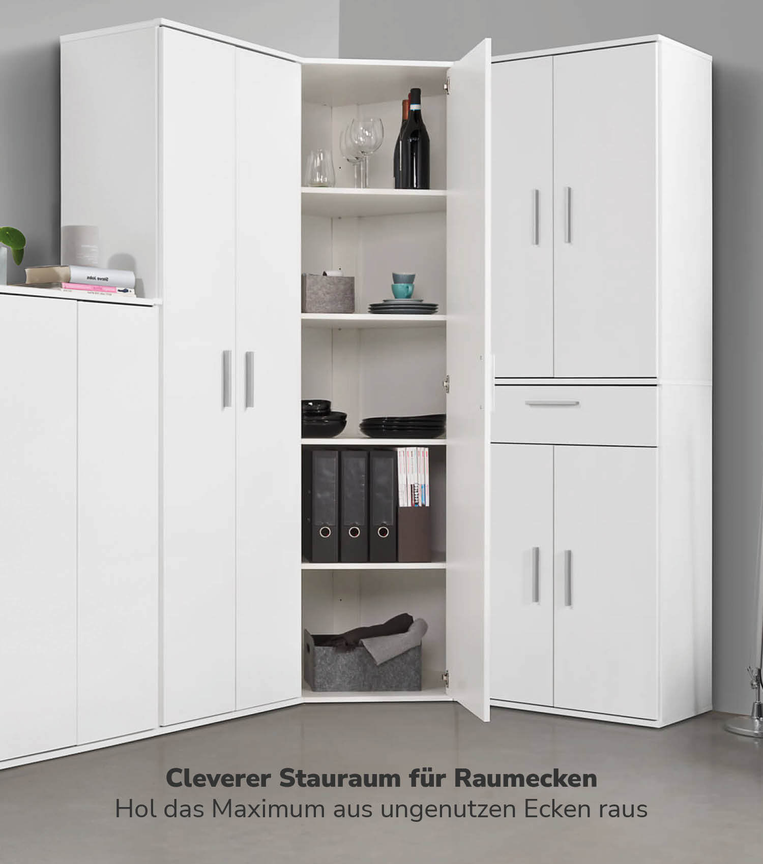 Armoire d'angle 'Der Lange' également en tant que meuble polyvalent ou classeur