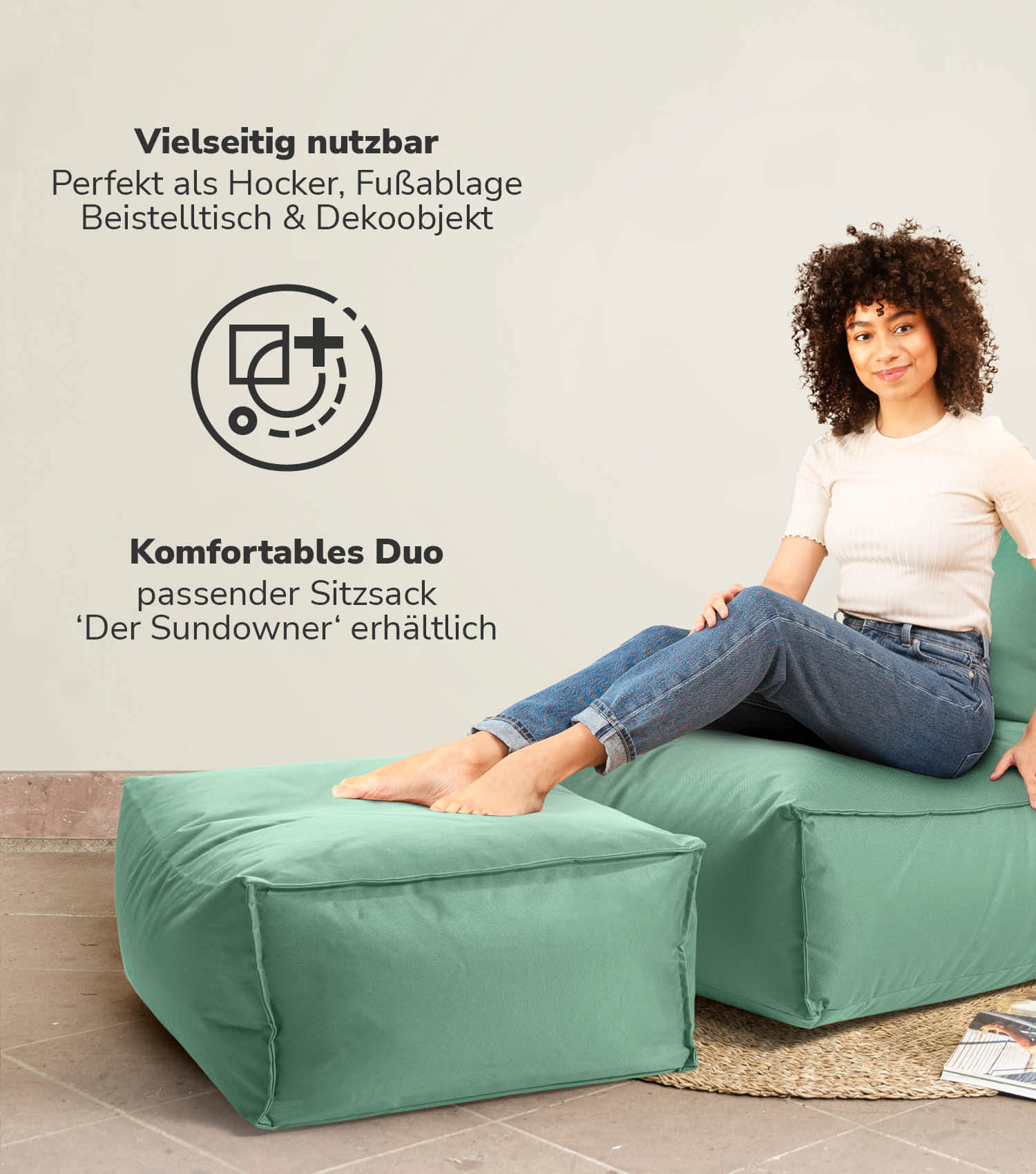 Pouf d'extérieur repose-pieds carré 'Der Ruhepouf' coussin de sol
