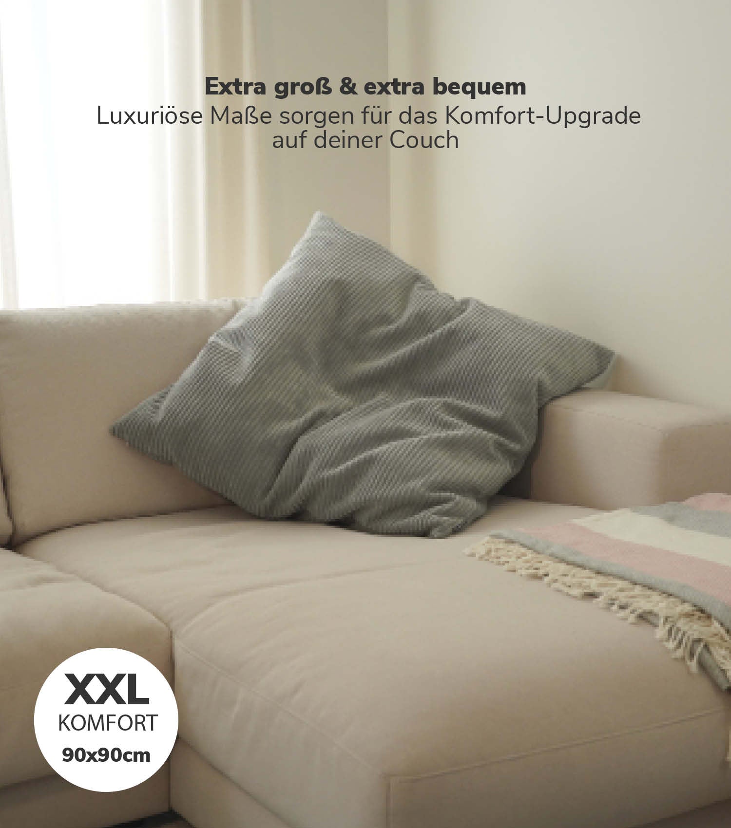 Très grand coussin de sol gris pour canapé et salon