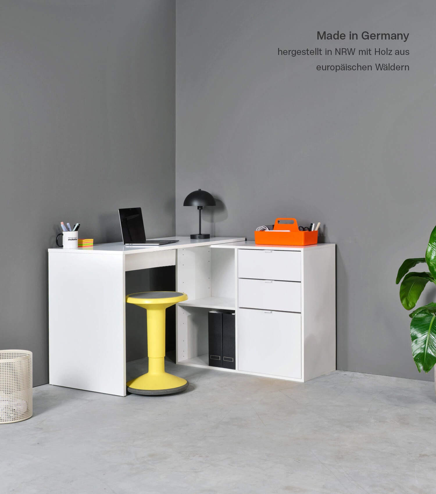 Bureau d'angle avec plateau informatique pour enfant, finition blanc perlé