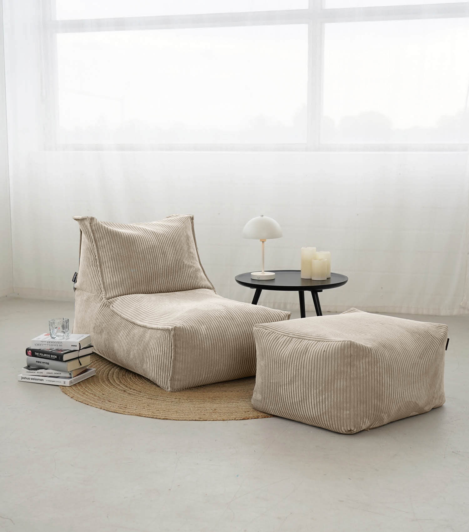 Pouf géant XXL + repose-pieds pour enfants et adultes avec rembourrage 'Der Gelassene'