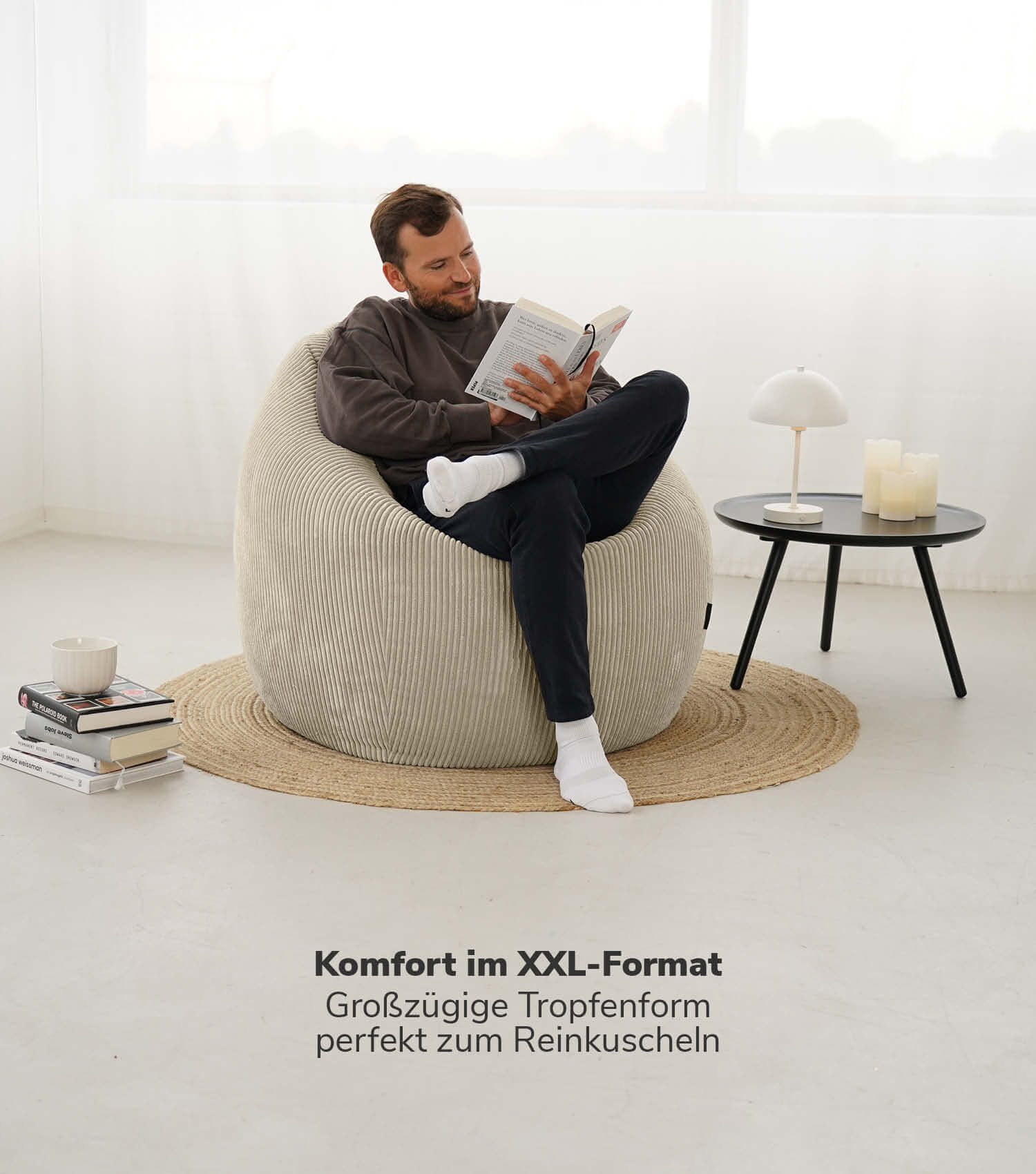Pouf poire en velours côtelé, coussin de sol Bean Bag mokebo