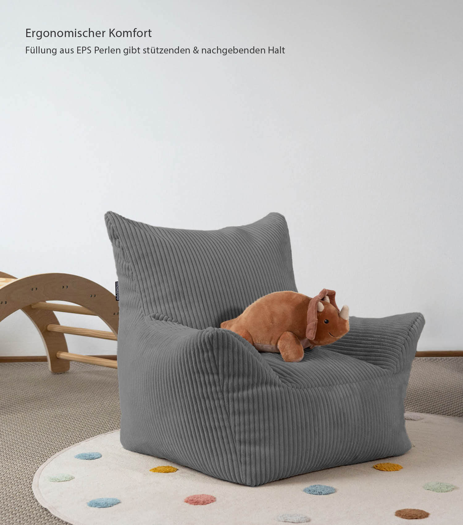 Fauteuil pour enfant en velours côtelé, pouf de sol pour la lecture