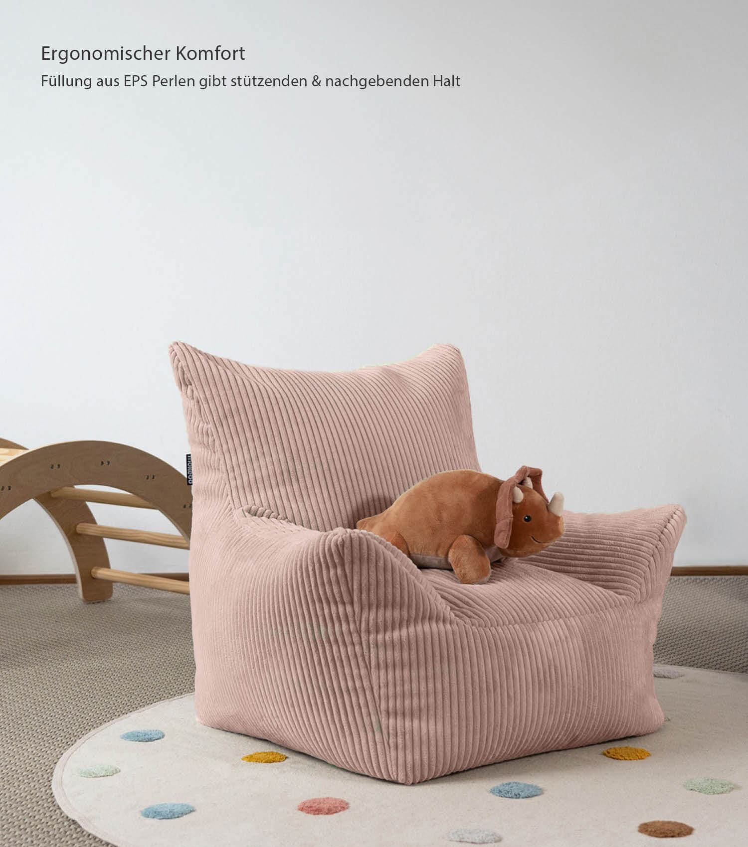 Fauteuil pouf enfant en velours côtelé rose, coussin de sol pour enfant