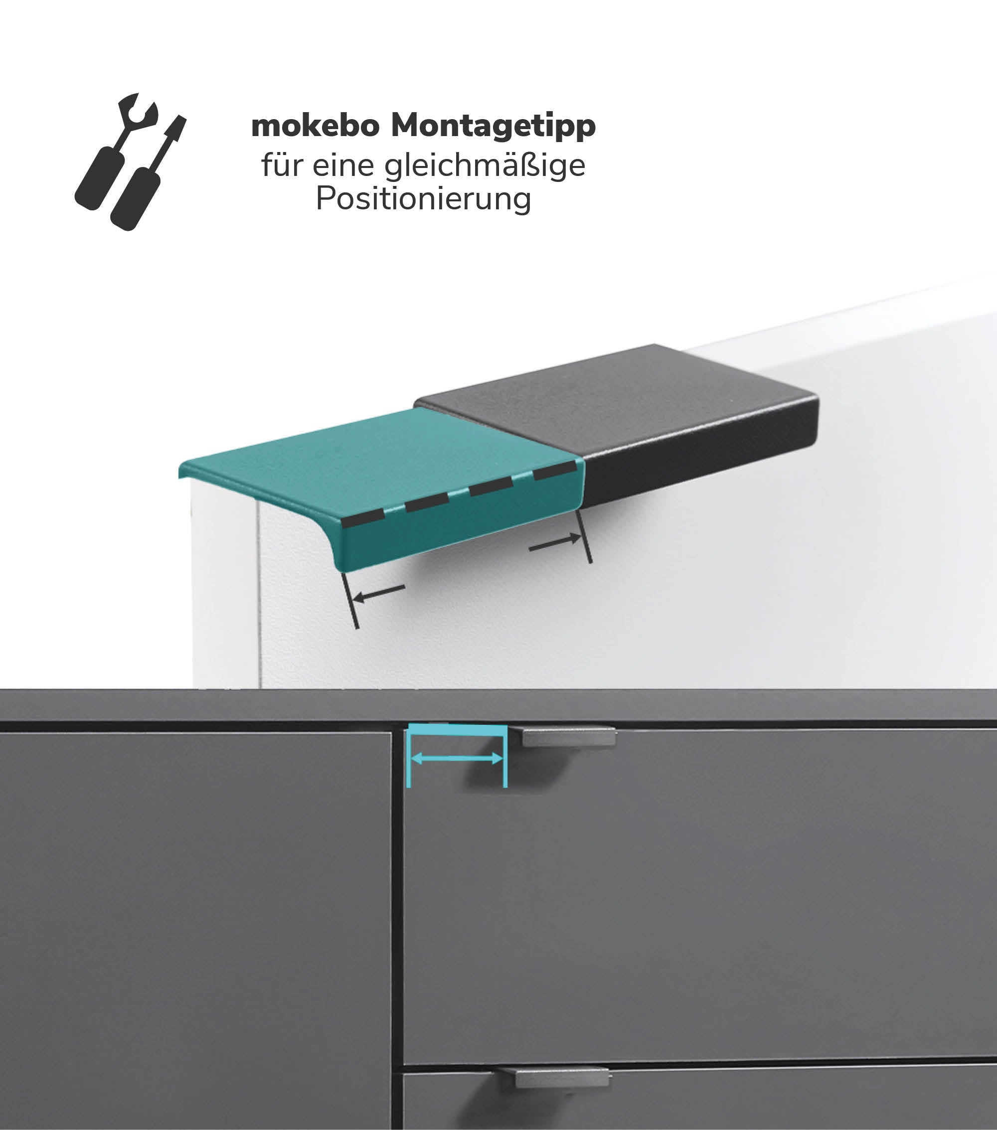 Poignée de meuble pour meubles push-to-open 'Der Handliche' en noir et blanc