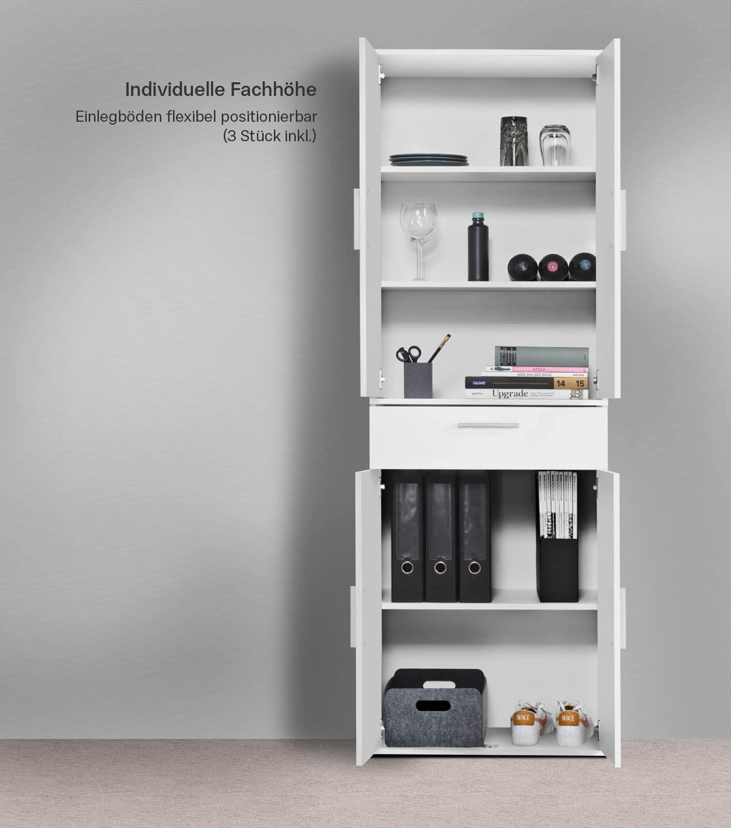 Ensemble armoire polyvalente, paroi de rangement, armoires de bureau, armoires polyvalentes