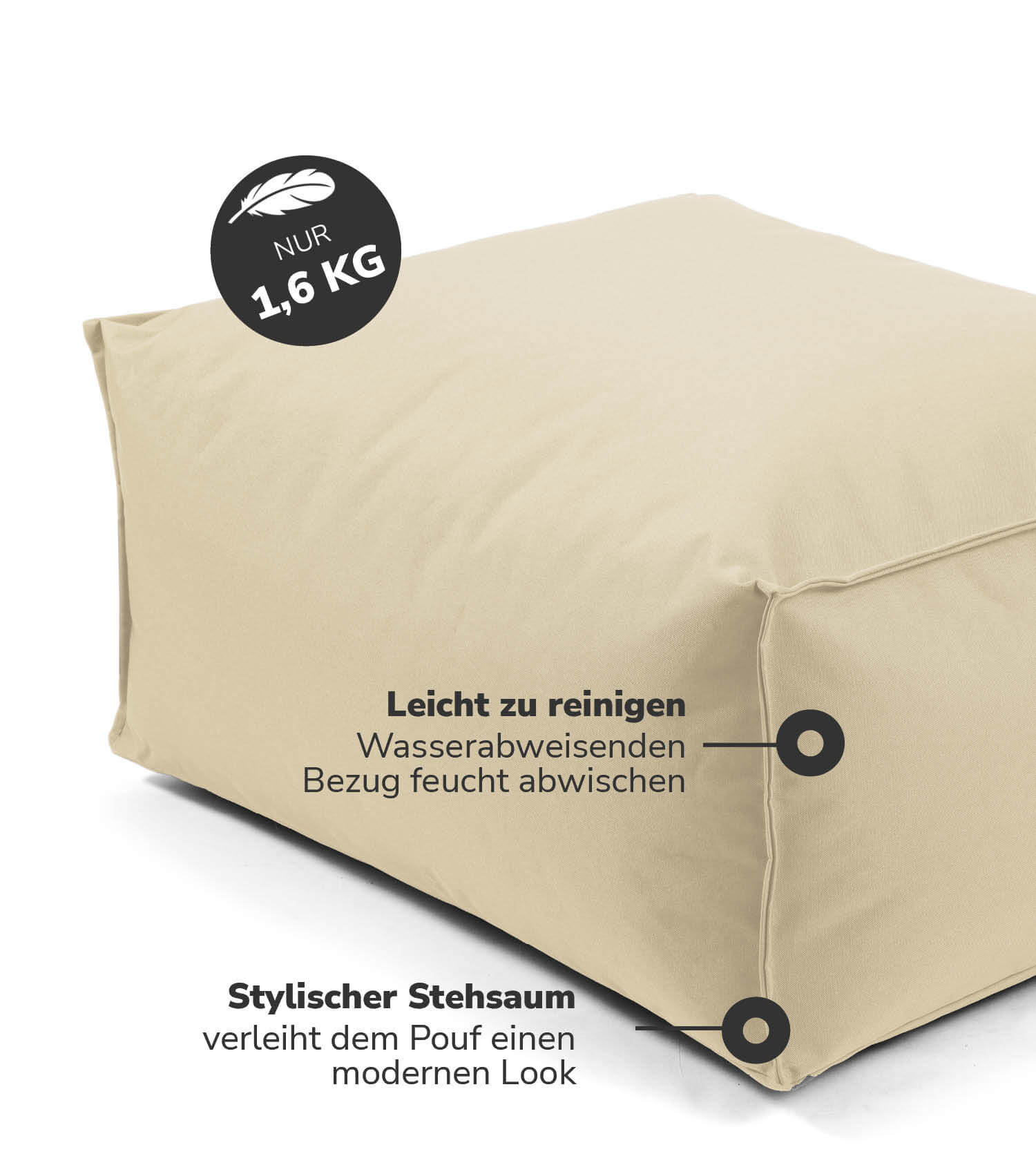 Pouf d'extérieur carré 'Der Ruhepouf' repose-pieds