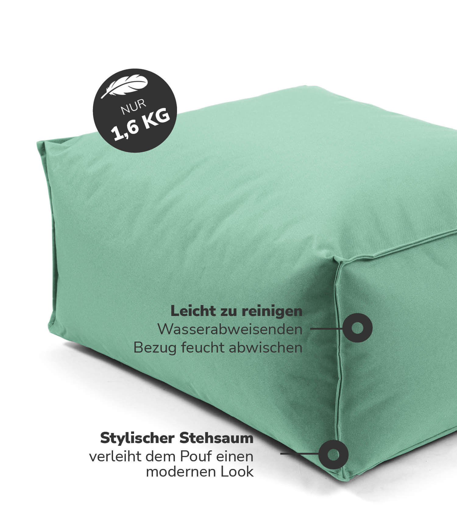 Pouf d'extérieur repose-pieds carré 'Der Ruhepouf' coussin de sol