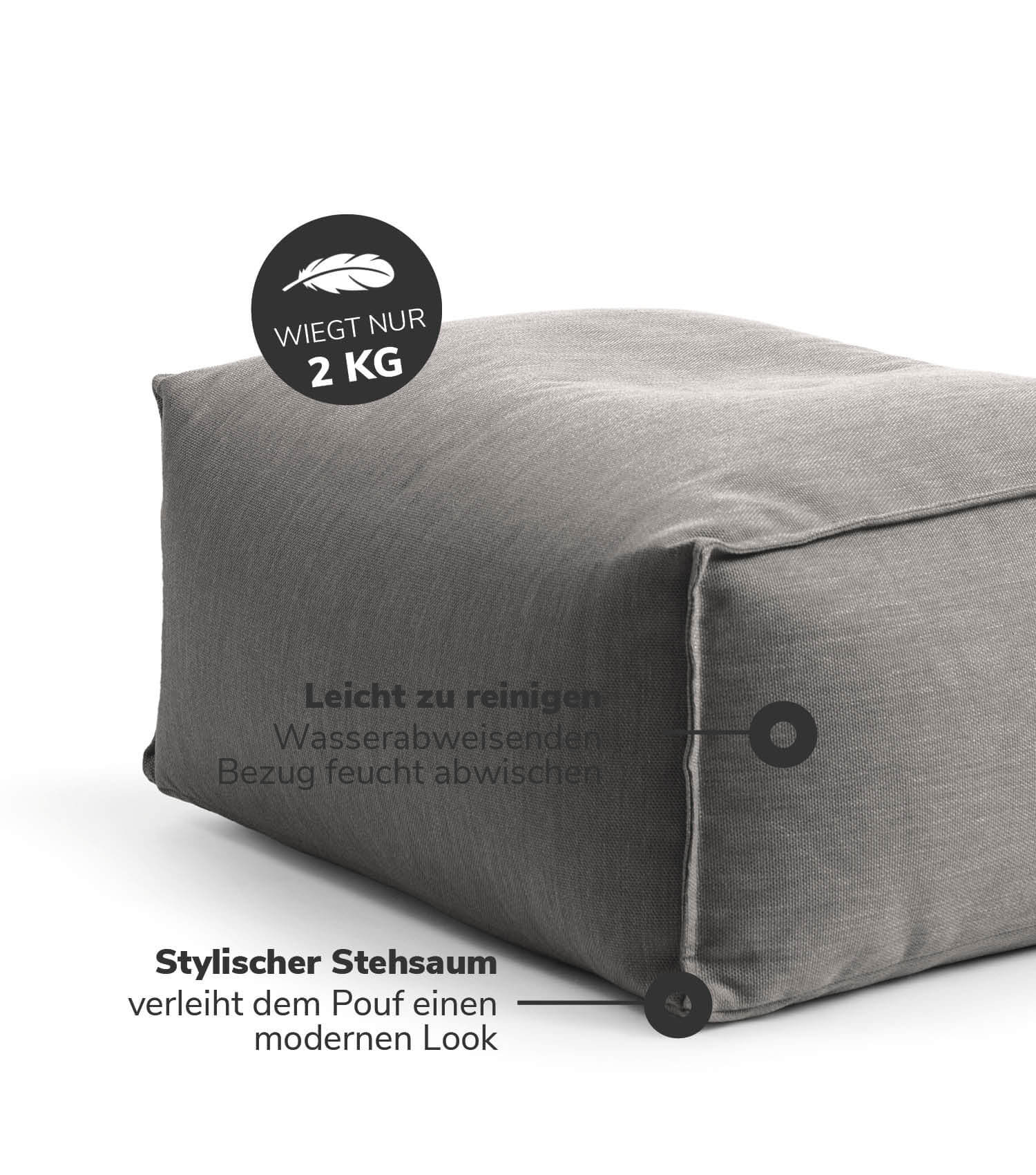 Pouf d'extérieur repose-pieds carré 'Der Ruhepouf' coussin de sol gris