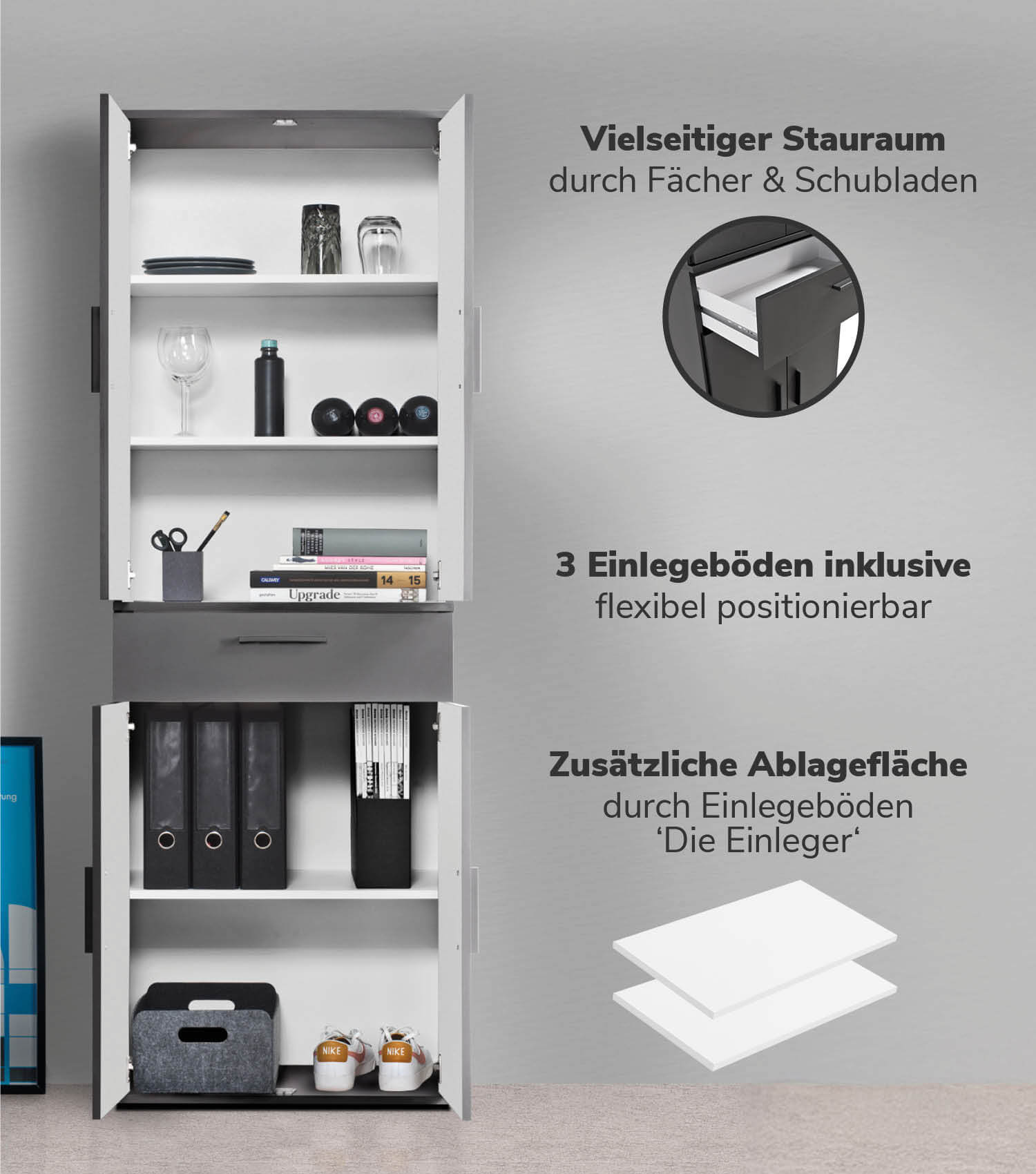 Ensemble d'armoires multiusages, mur d'armoires, armoires de bureau, armoires multiusages