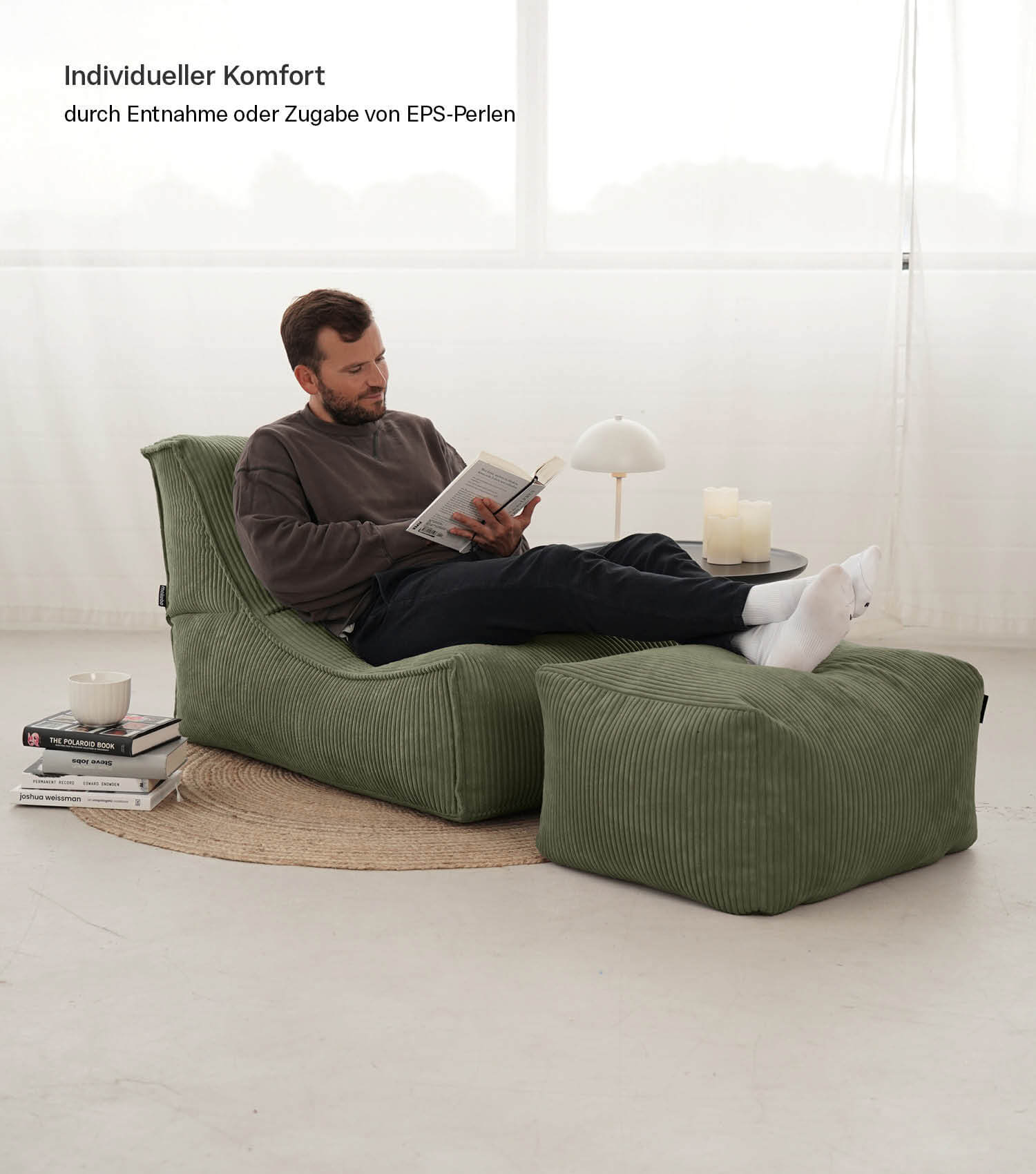 Pouf géant XXL + pouf pour enfants et adultes avec remplissage 'Der Gelassene'