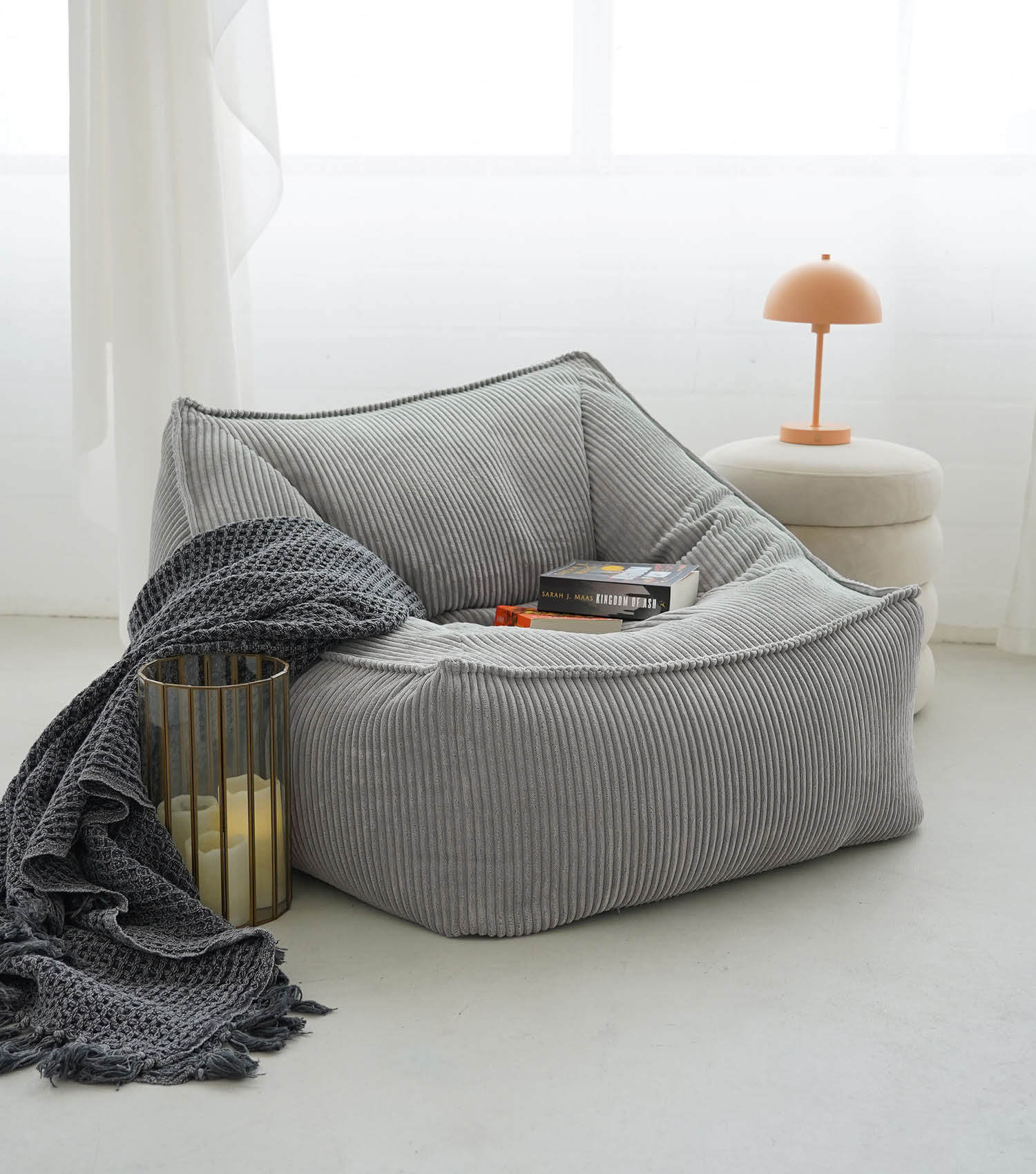 Fauteuil Cord XXL pouf poire fauteuil de lecture repose-pieds avec accoudoirs