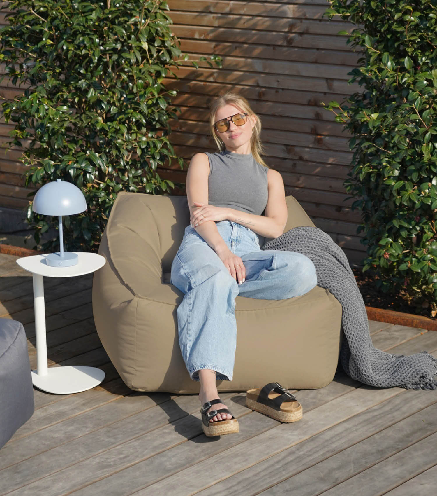 Pouf de sol marron clair, bean bag, chaise longue de relaxation