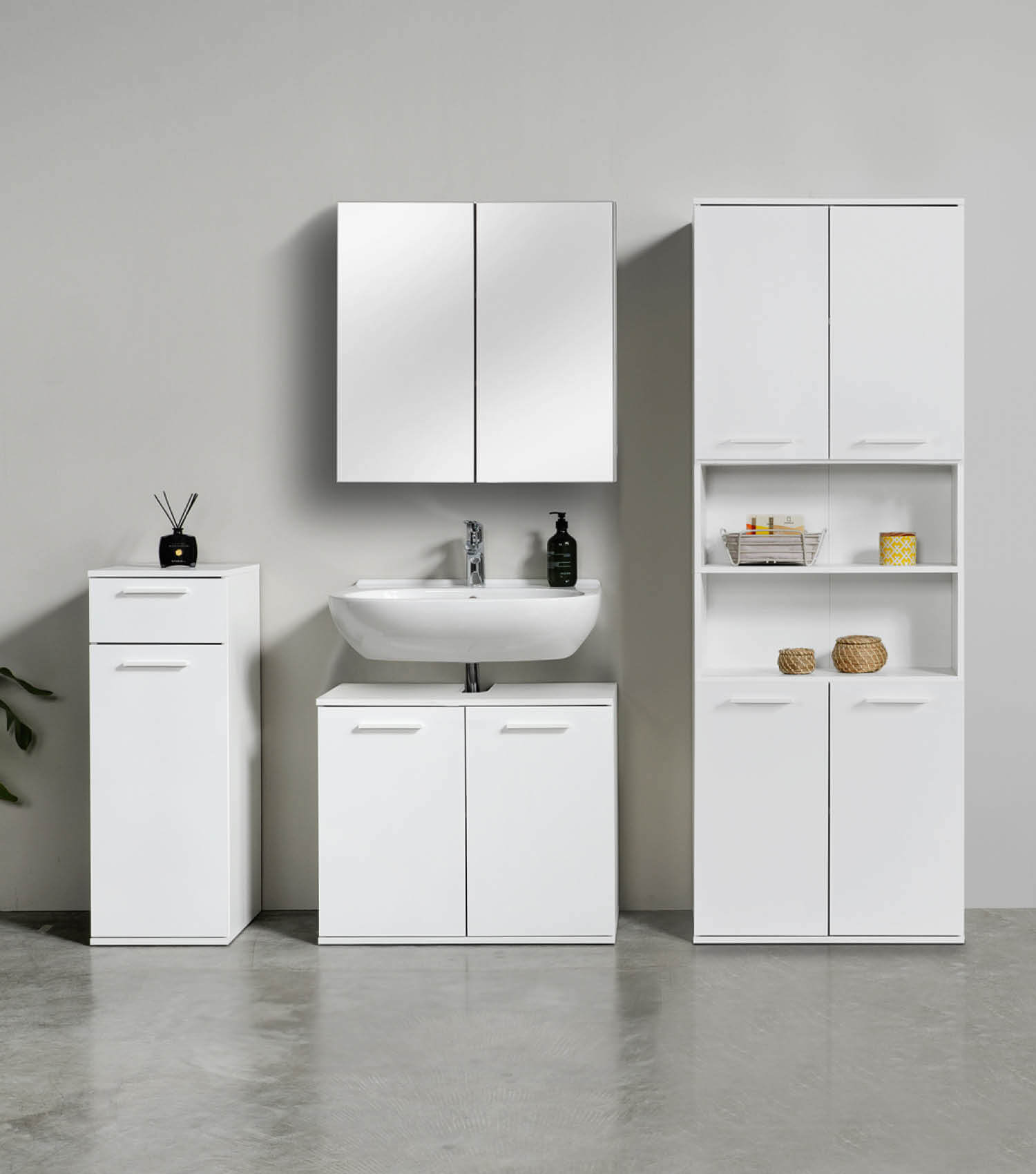 Armoire de salle de bains haute, meuble rangement salle de bains