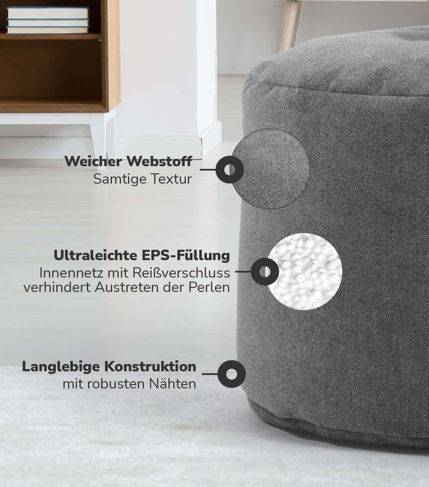 Pouf intérieur coussin d'assise repose-pied 'Der Ruhepouf' repose-pieds rond