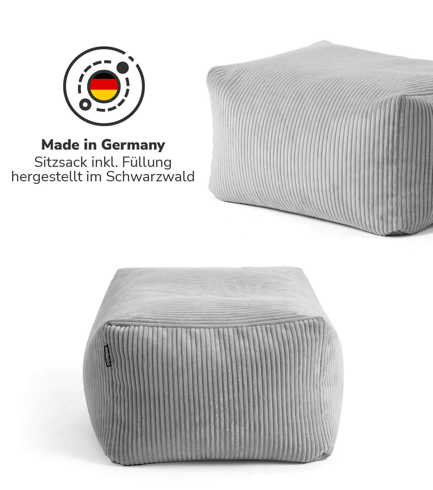 Pouf d'intérieur carré gris tabouret assise coussin sol 'Der Ruhestifter' repose-pieds