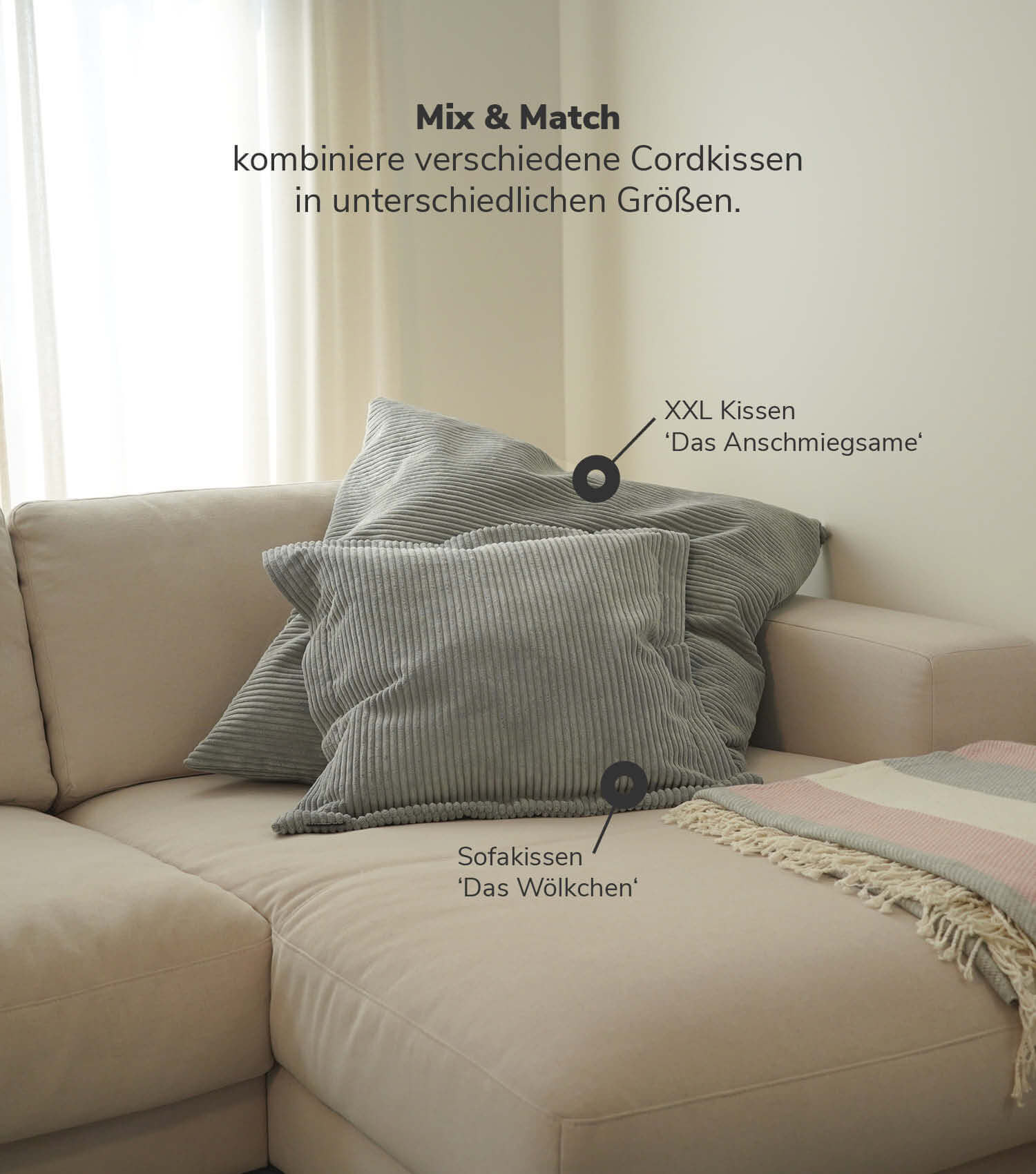 Coussin en velours côtelé, coussin canapé, coussin décor
