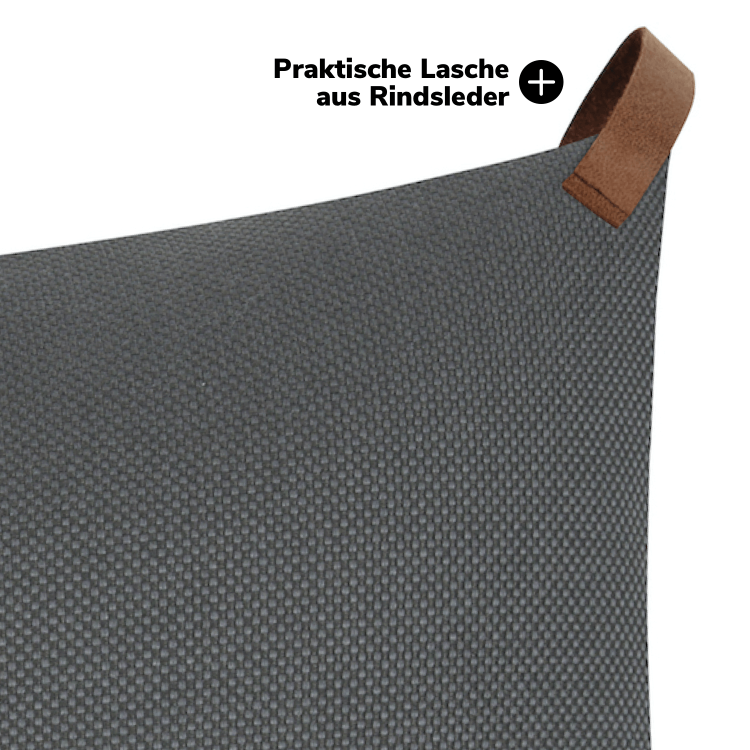 Housse de coussin d'extérieur ‘Das Sonnenplätzchen’ avec boucle en cuir 50x50