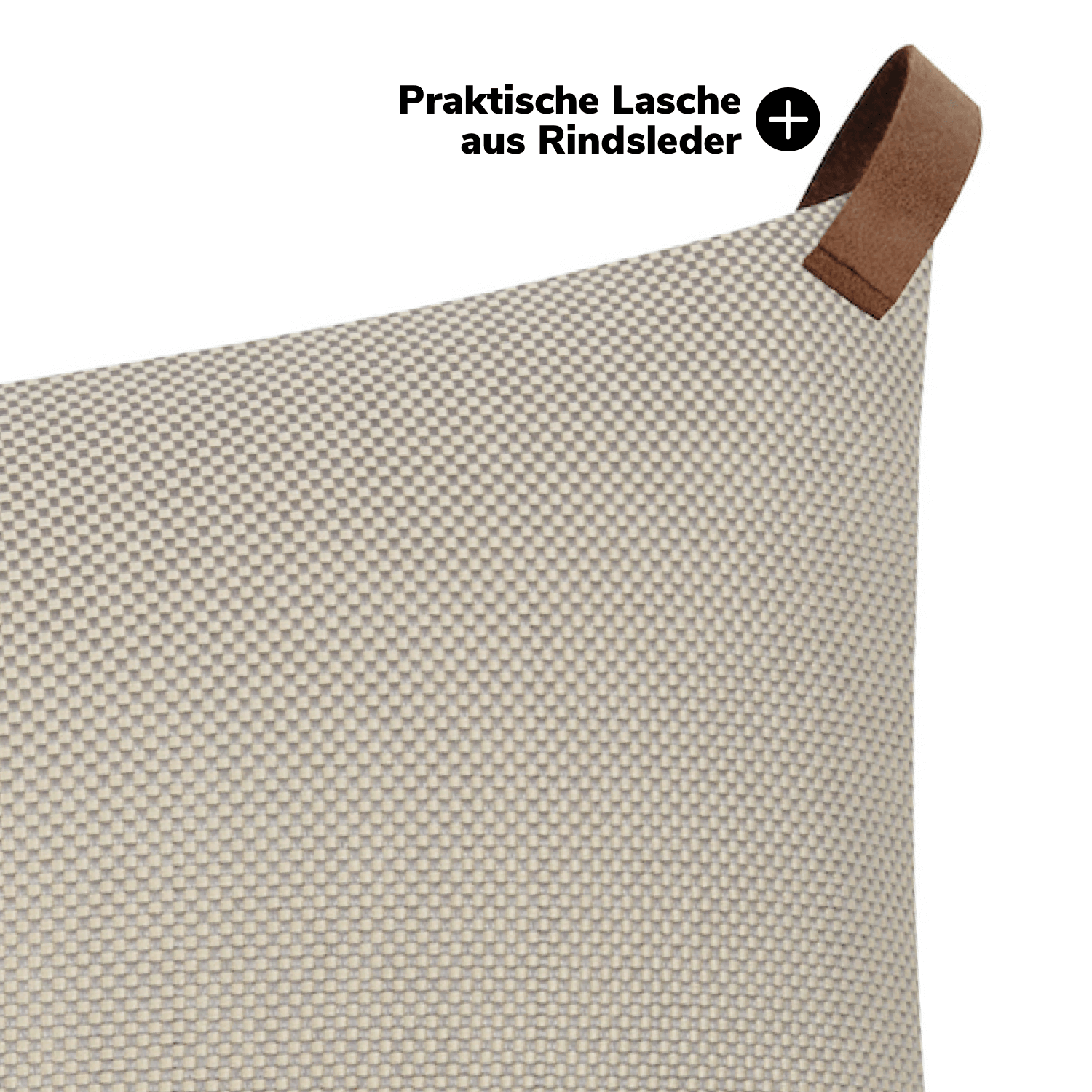 Housse de coussin d'extérieur ‘Das Sonnenplätzchen’ avec boucle en cuir 50x50