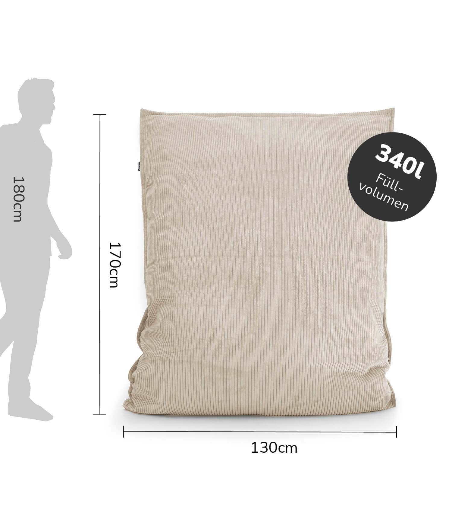 Pouf géant XXL avec housse en velours côtelé, repose-pieds design