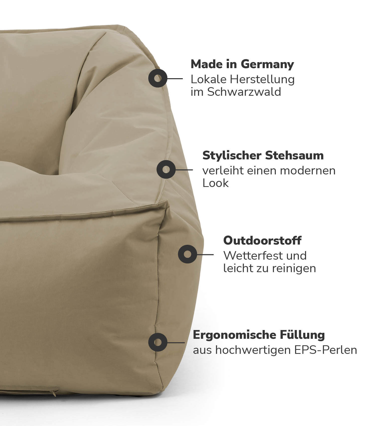 Pouf de sol marron clair, bean bag, chaise longue de relaxation