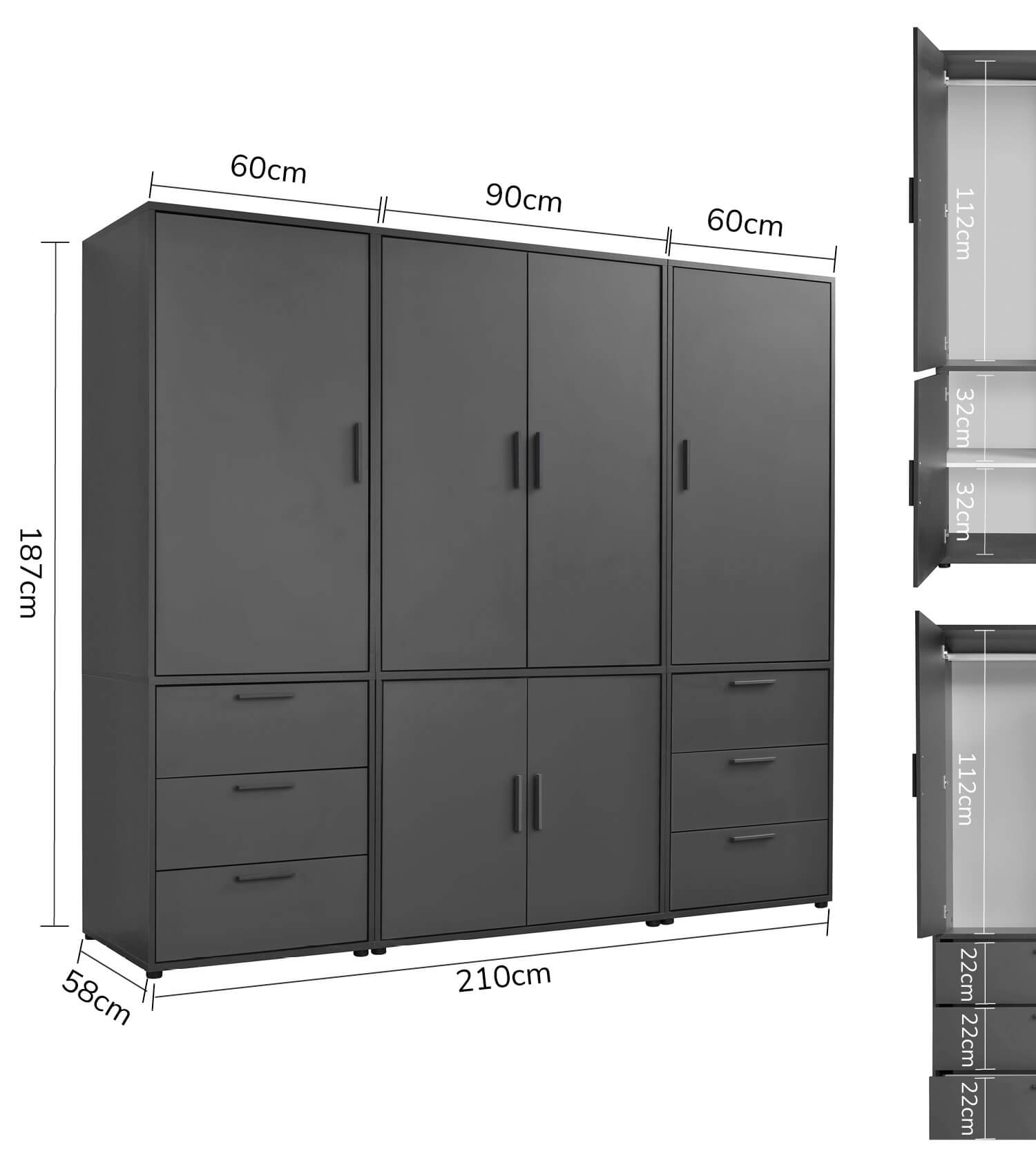 Armoire de chambre à coucher, placard d'entrée, meuble de rangement pour vêtements
