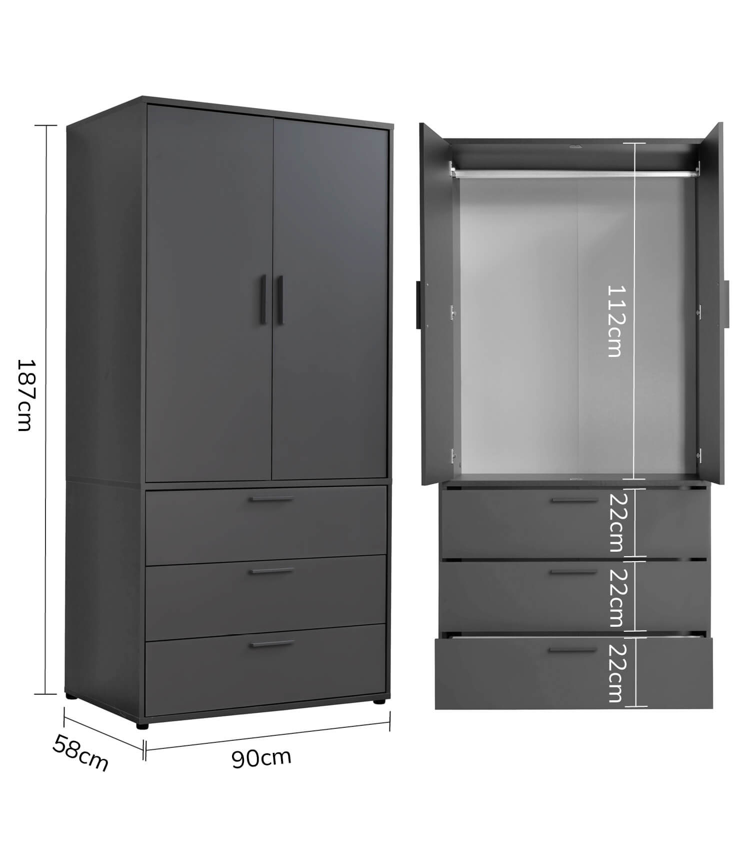 Armoire penderie chambre à coucher couloir - Kleiderschrank Garderobenschrank Schlafzimmerschrank Flurschrank