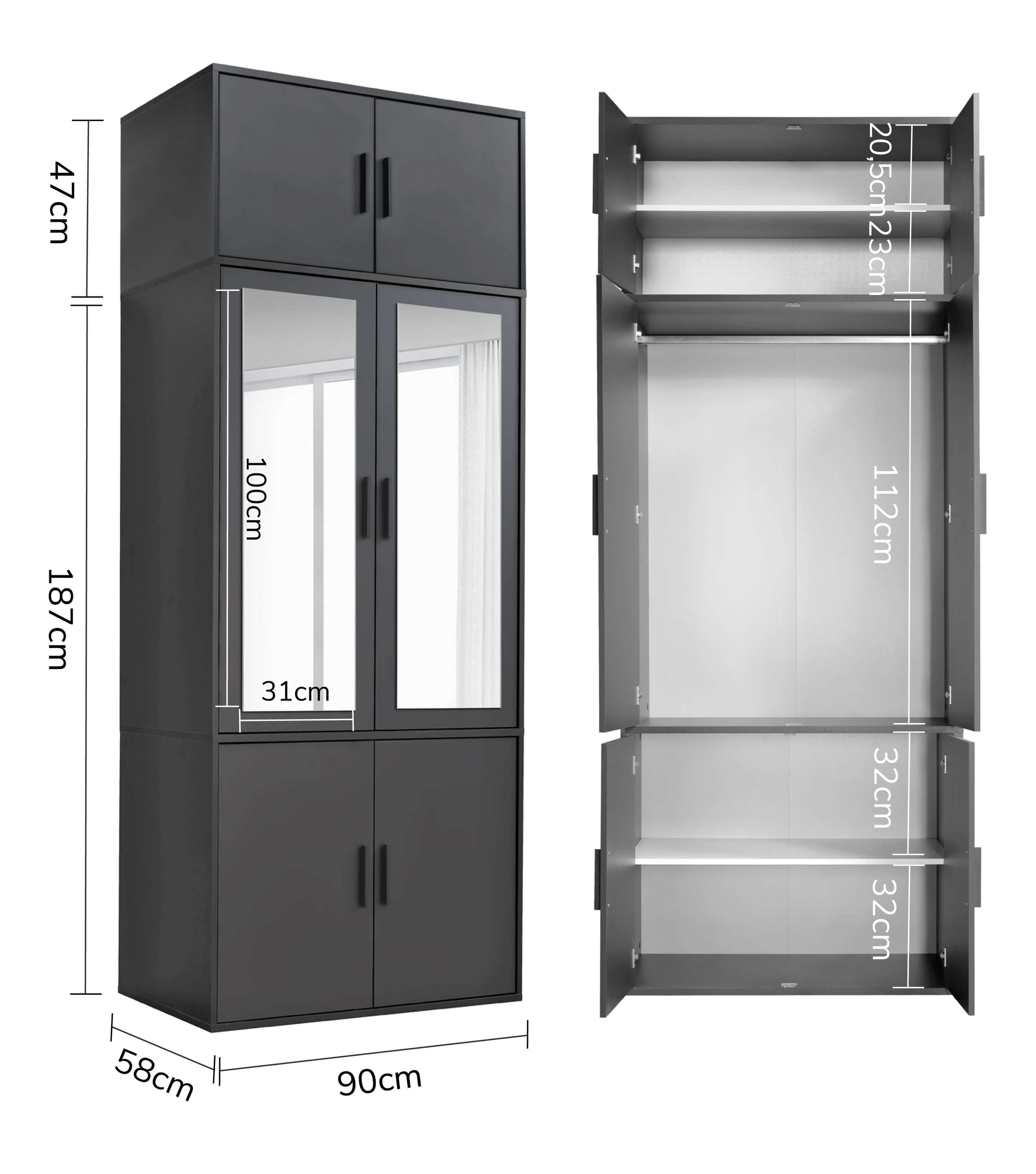 Armoire penderie chambre à coucher, meuble de rangement en bois