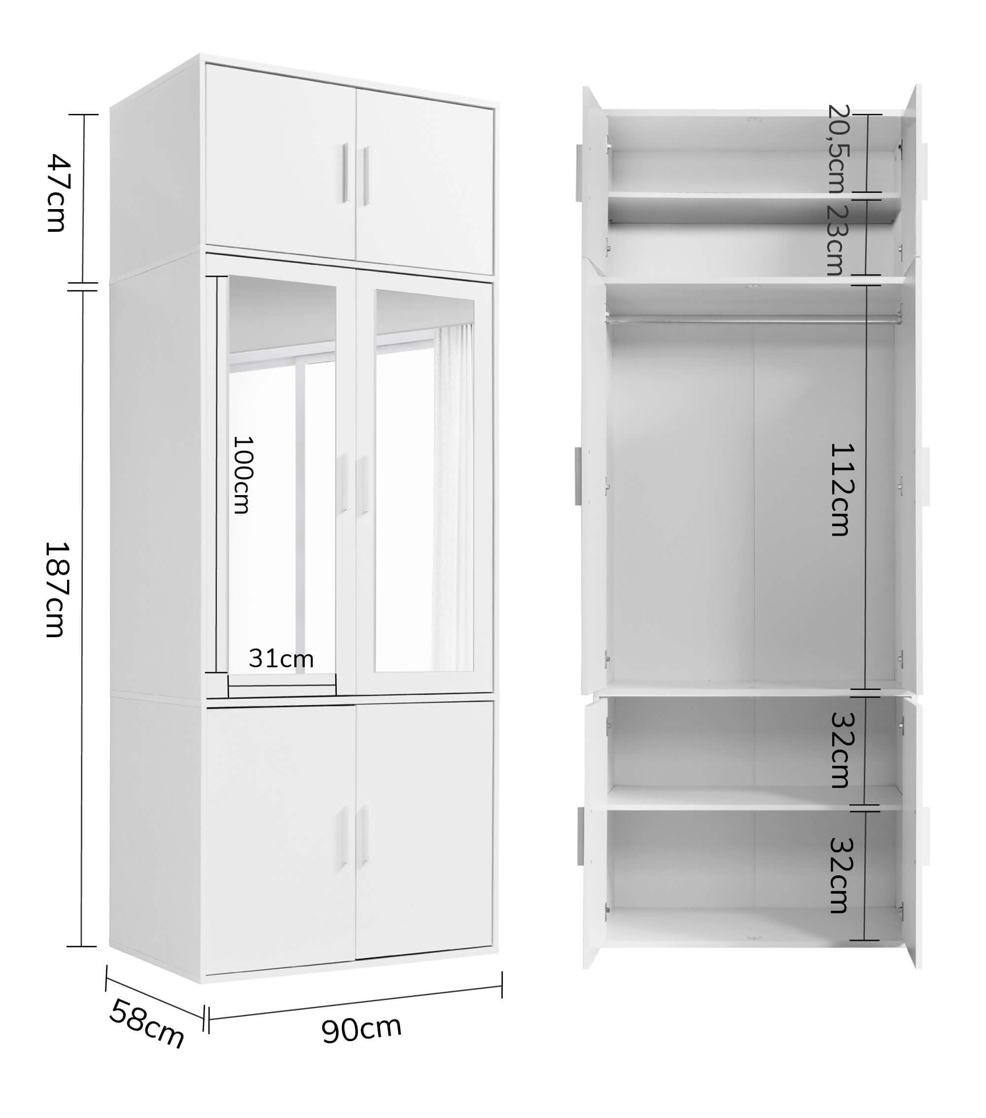 Armoire de chambre blanche avec portes battantes - Schrank