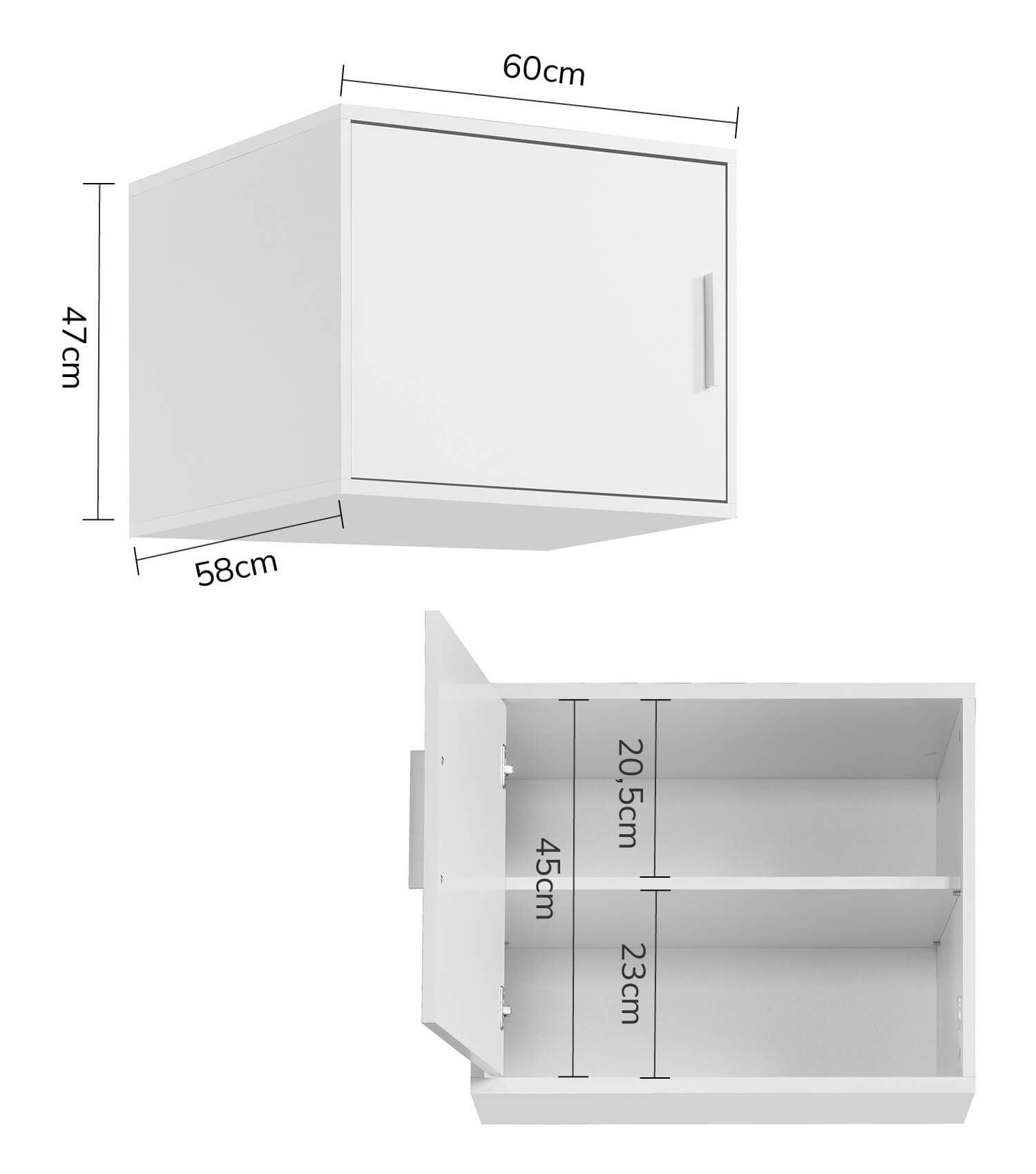 Élément de rangement pour armoire, meuble haut modulable blanc