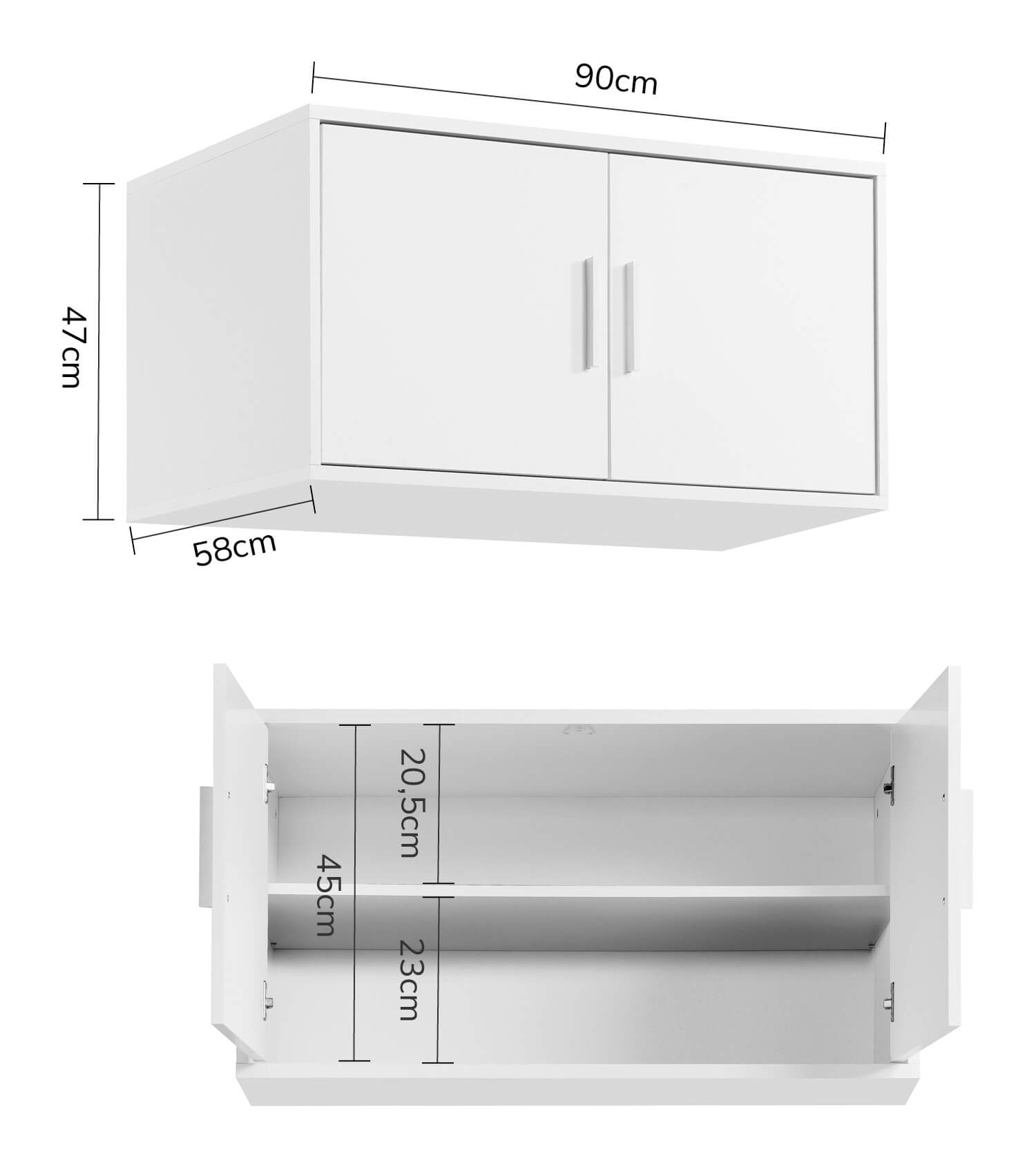 Dessus d'armoire blanc avec 2 portes pour rangement supplémentaire