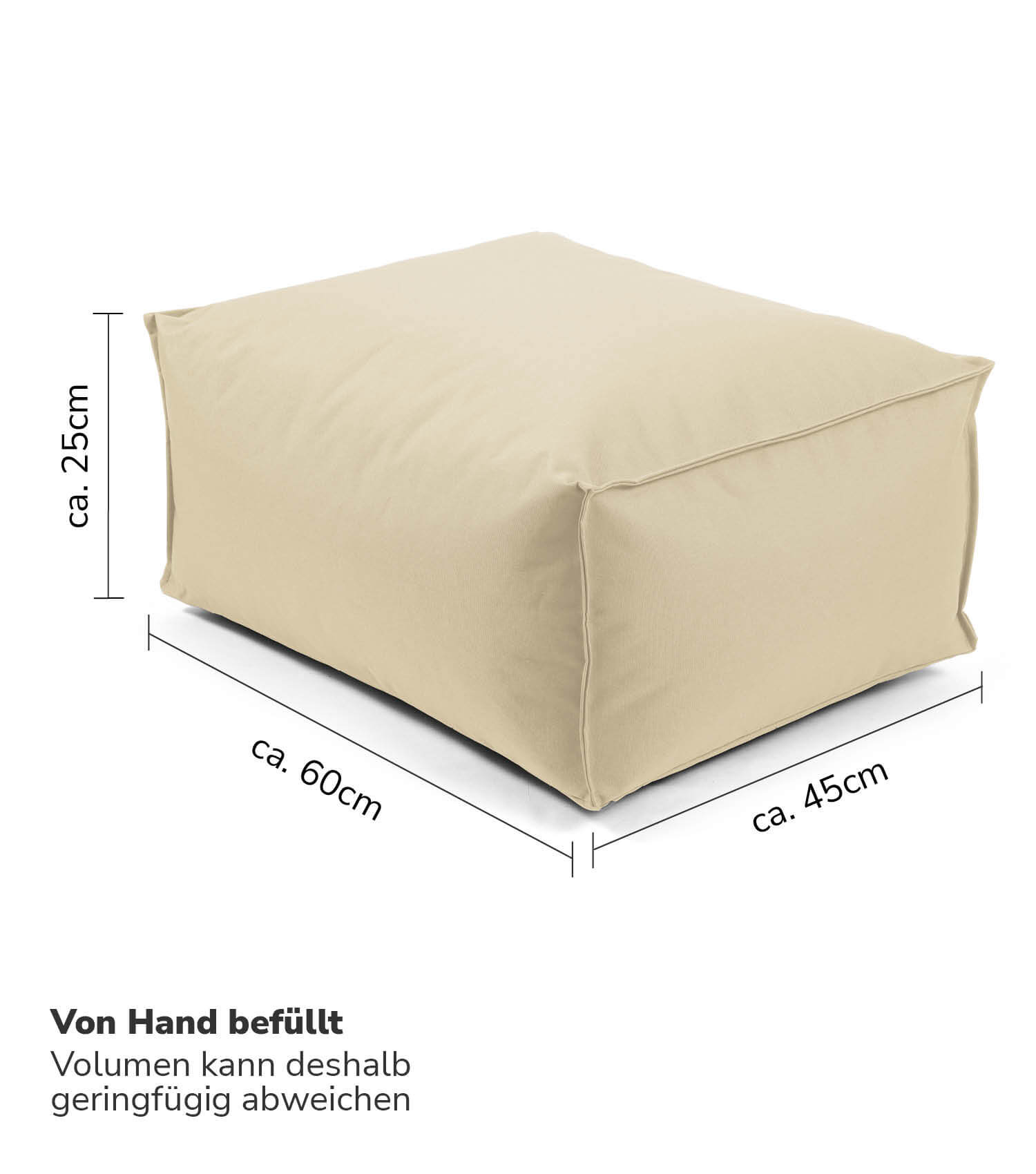 Pouf extérieur carré repose-pieds coussin de sol 'Der Ruhepouf' tabouret bas eckig