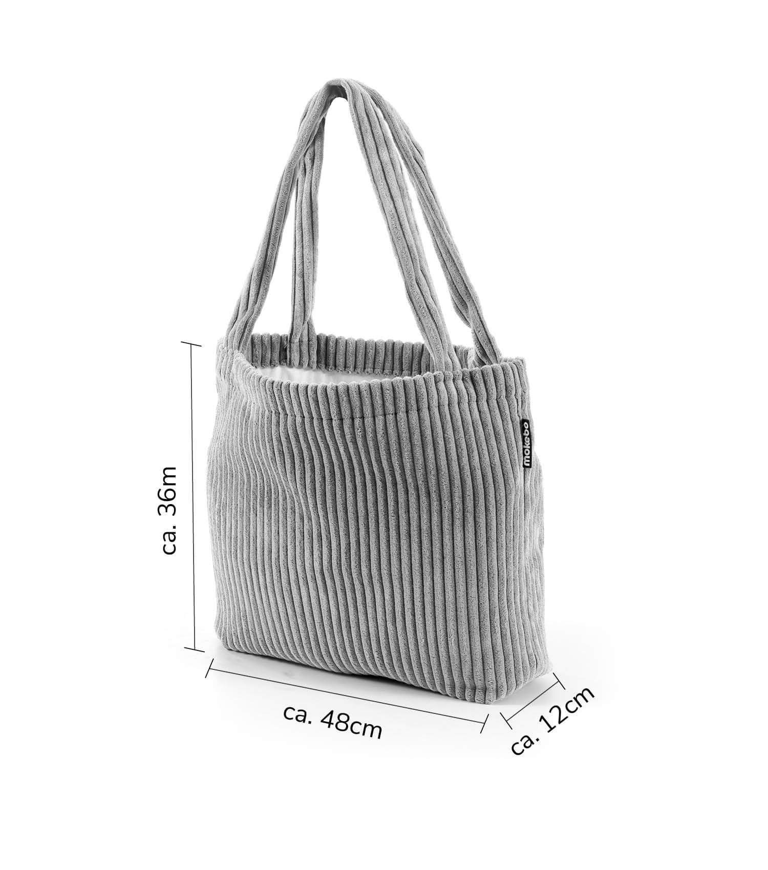 Sac cabas en velours côtelé, sac de courses, sac à bandoulière gris