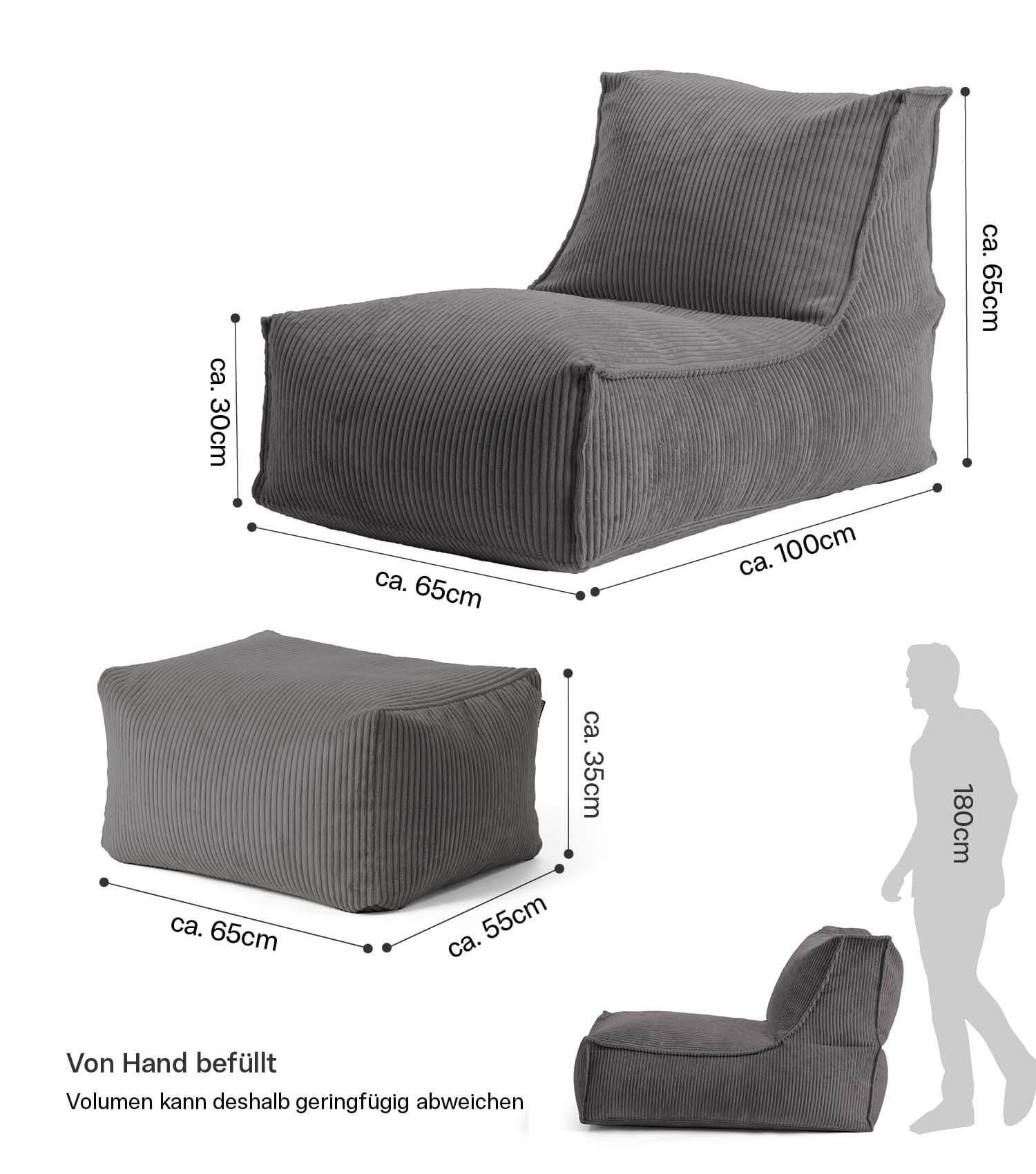 Pouf géant XXL + pouf pour enfants et adultes avec remplissage 'Der Gelassene'