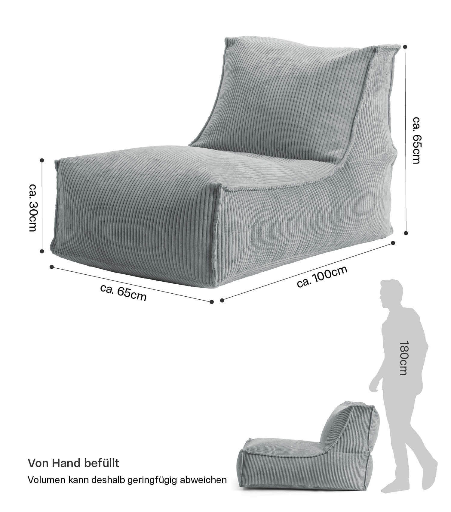 Pouf géant XXL + repose-pieds pour enfants et adultes avec remplissage 'Der Gelassene'