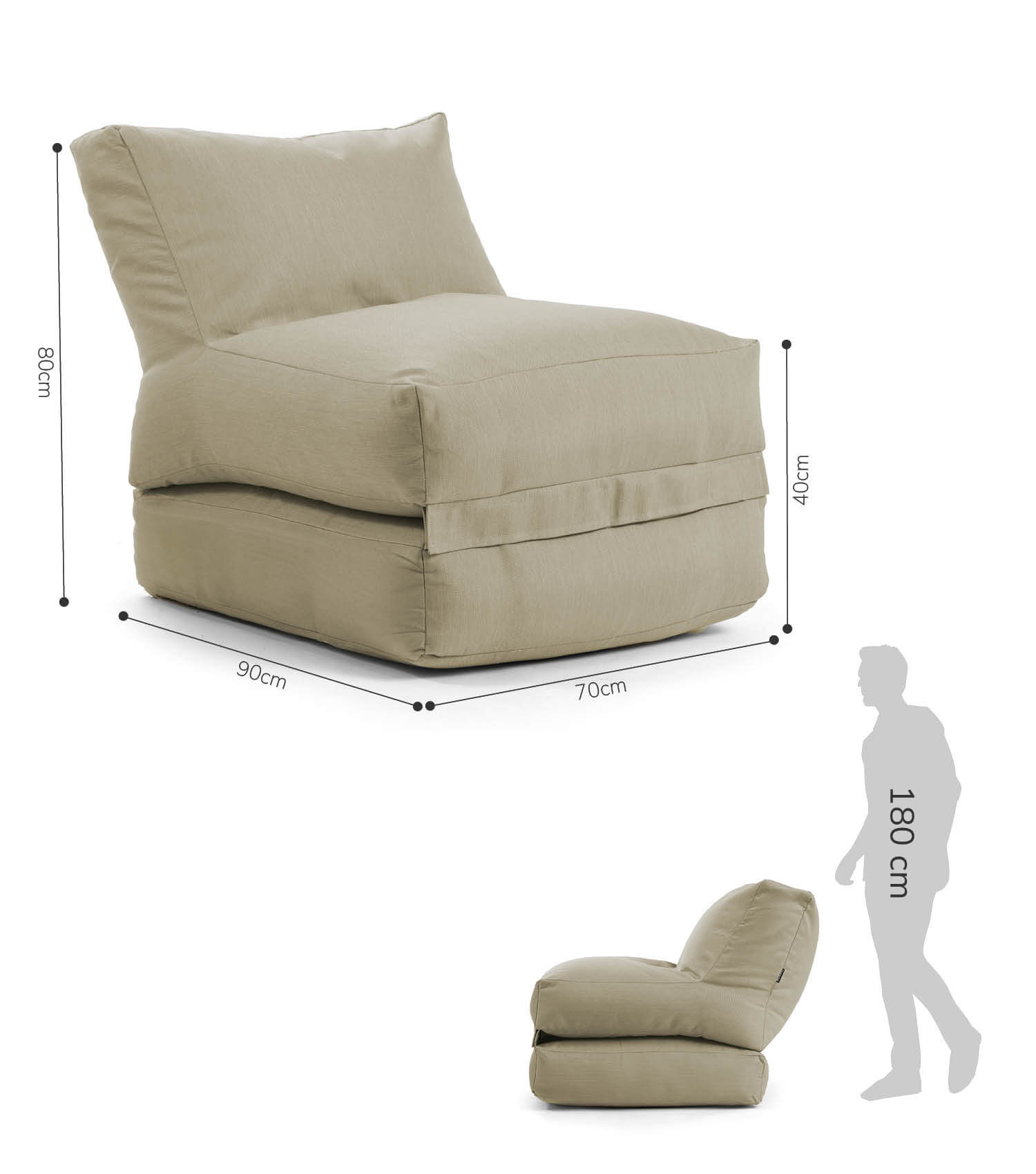Pouf de sol convertible bean bag, assise relaxante en tissu