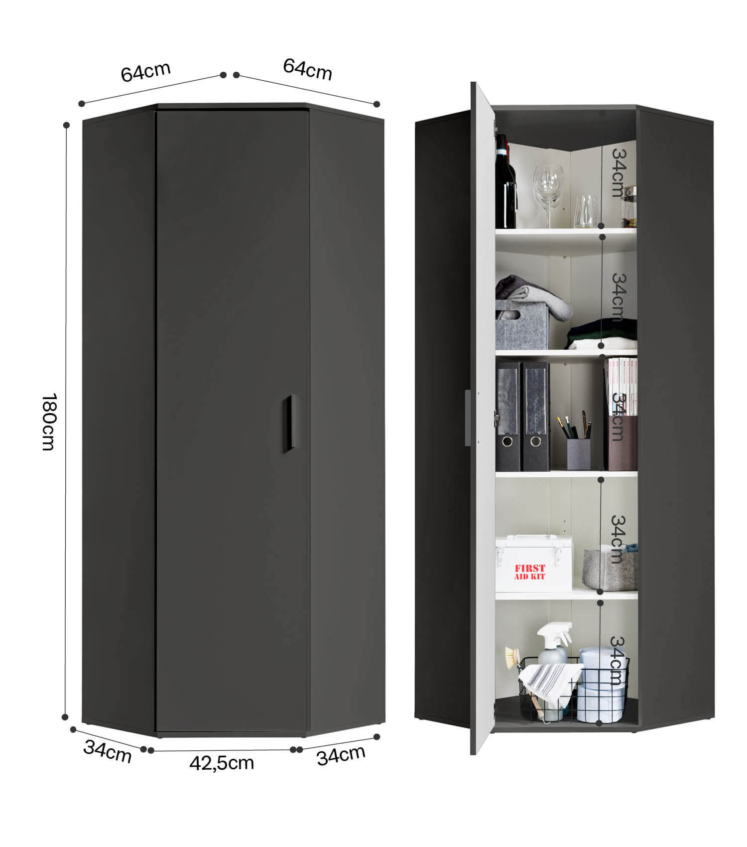 Armoire d'angle 'Der Lange' aussi utilisable comme meuble de rangement ou classeur