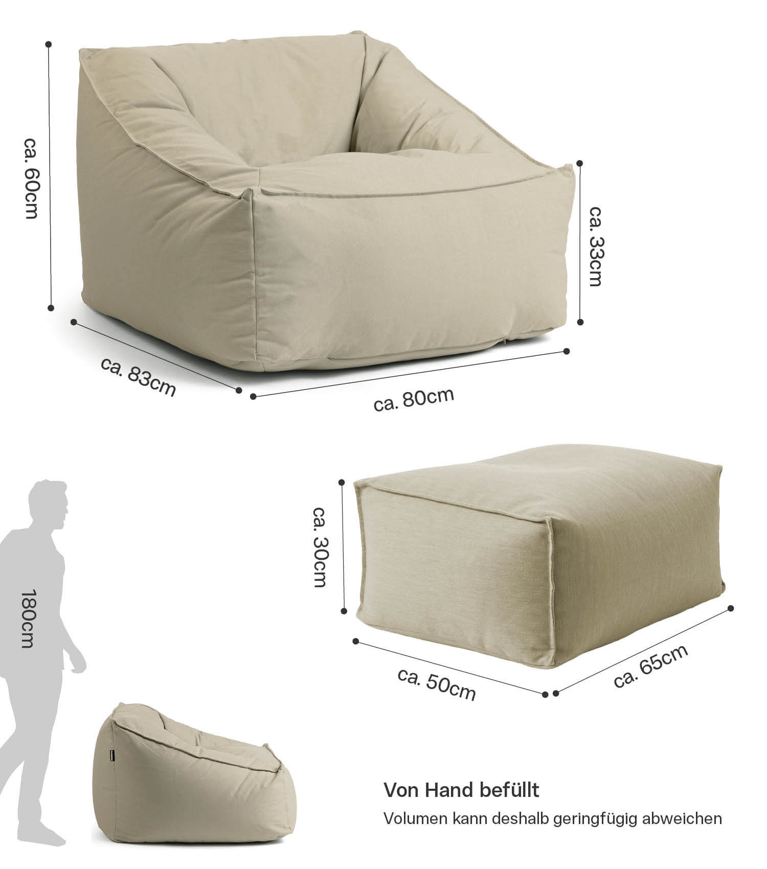 Pouf de sol en bean bag sable - chaise longue de relaxation