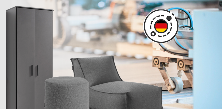 Poufs, sacs de remplissage, armoires polyvalentes et commodes fabriqués en Allemagne.